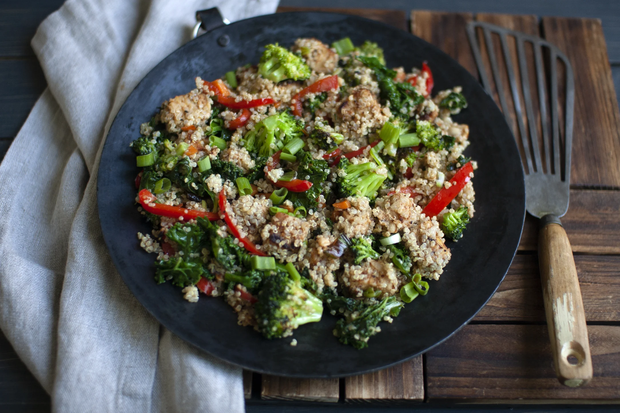 Tempeh, Quinoa and Kale Stir-Fry with Peanut Butter