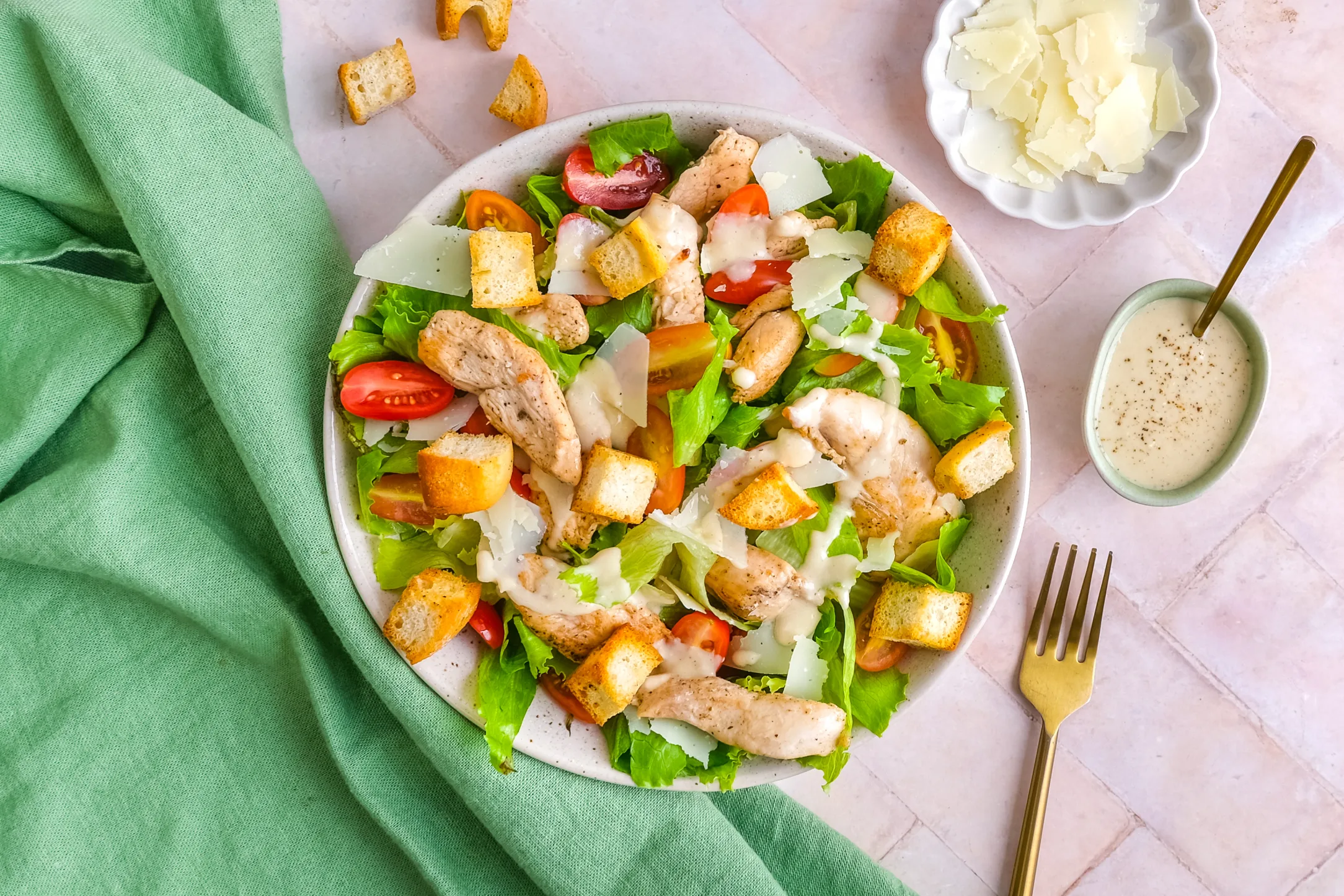 Classic Chicken Caesar Salad with Croutons and Parmesan
