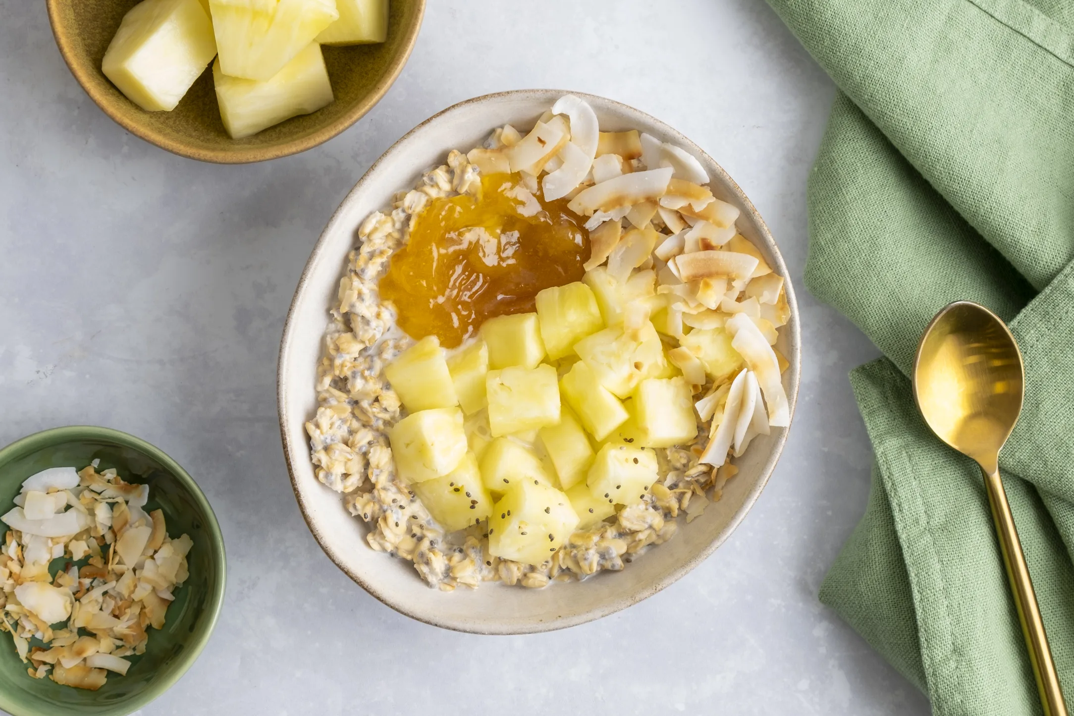 Tropical Overnight Oats with Fresh Pineapple and Coconut