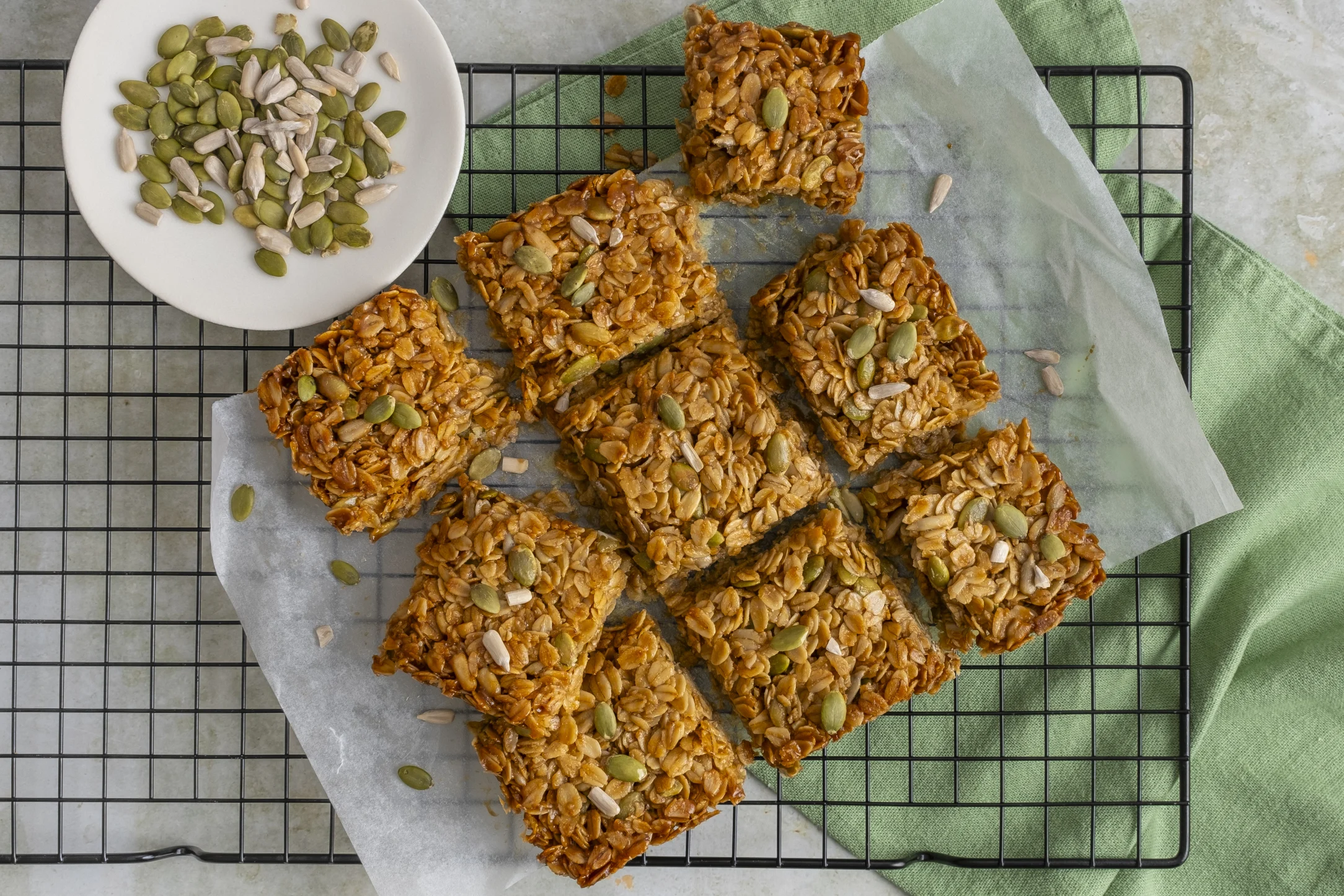 Soft and Chewy Honey Flapjacks with Pumpkin and Sunflower Seeds