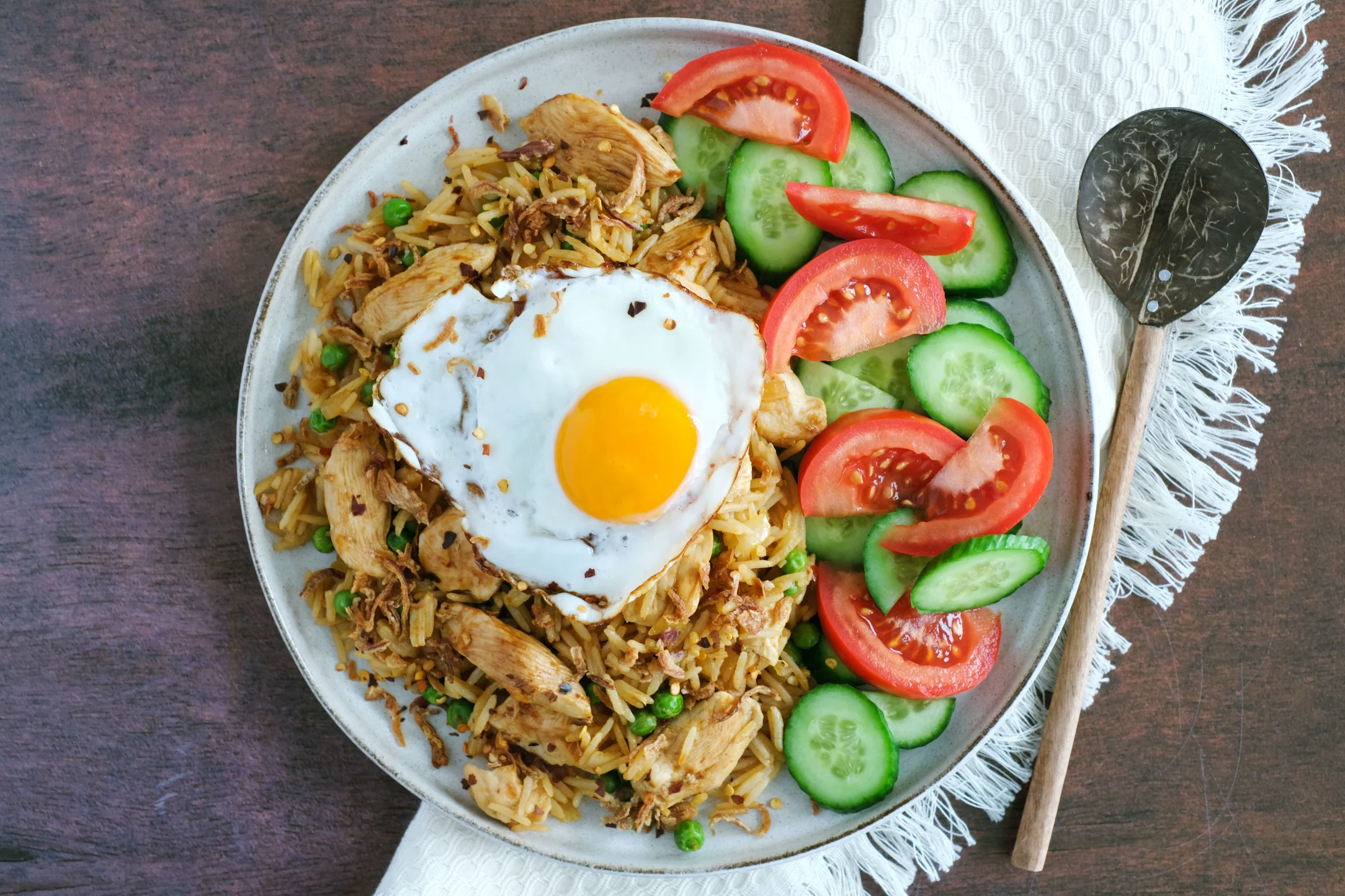 Nasi Goreng with Fried Egg and Traditional Salad