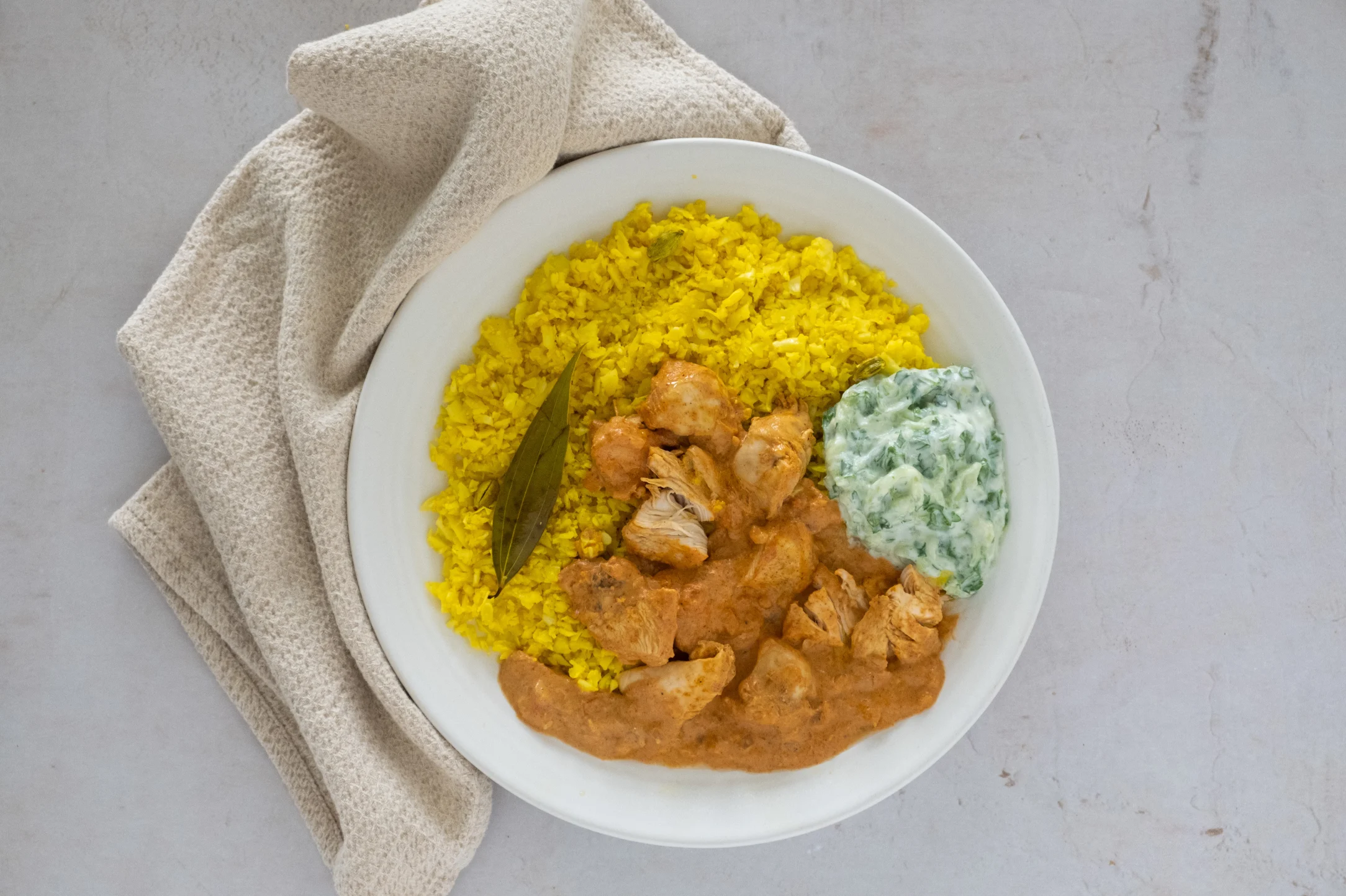Indian Spiced Chicken Curry with Pilau Cauliflower Rice and Raita