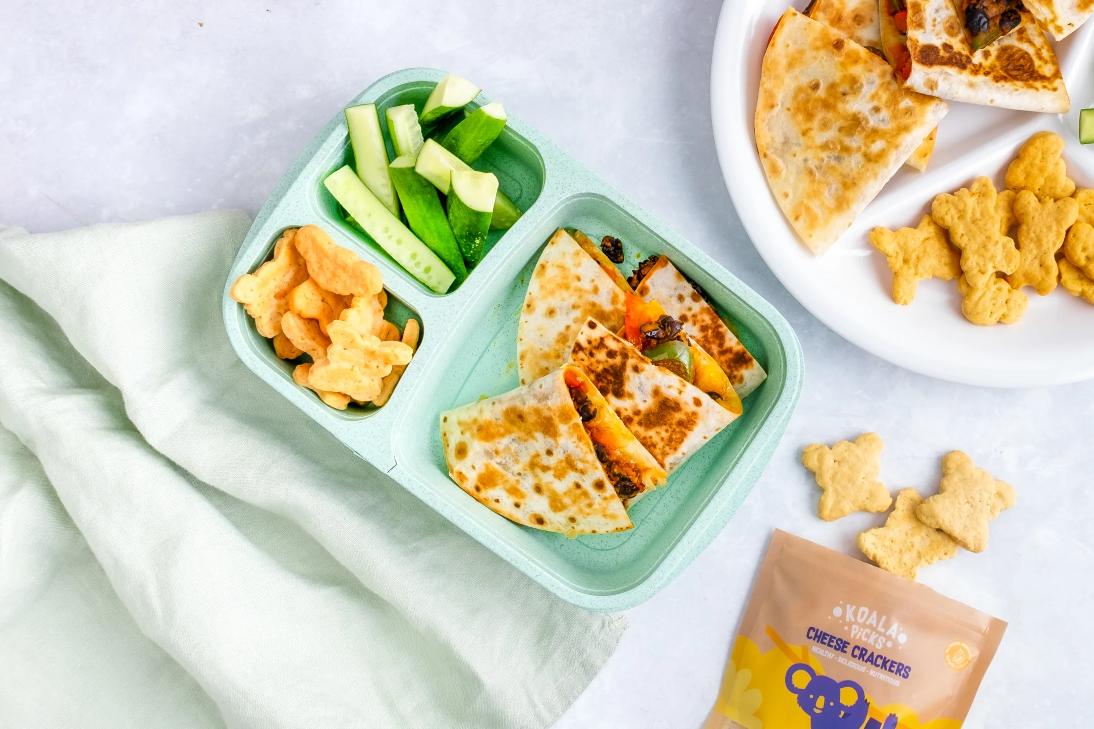 Mini Veggie Quesadillas with Cucumbers and Koala Cheese Crackers