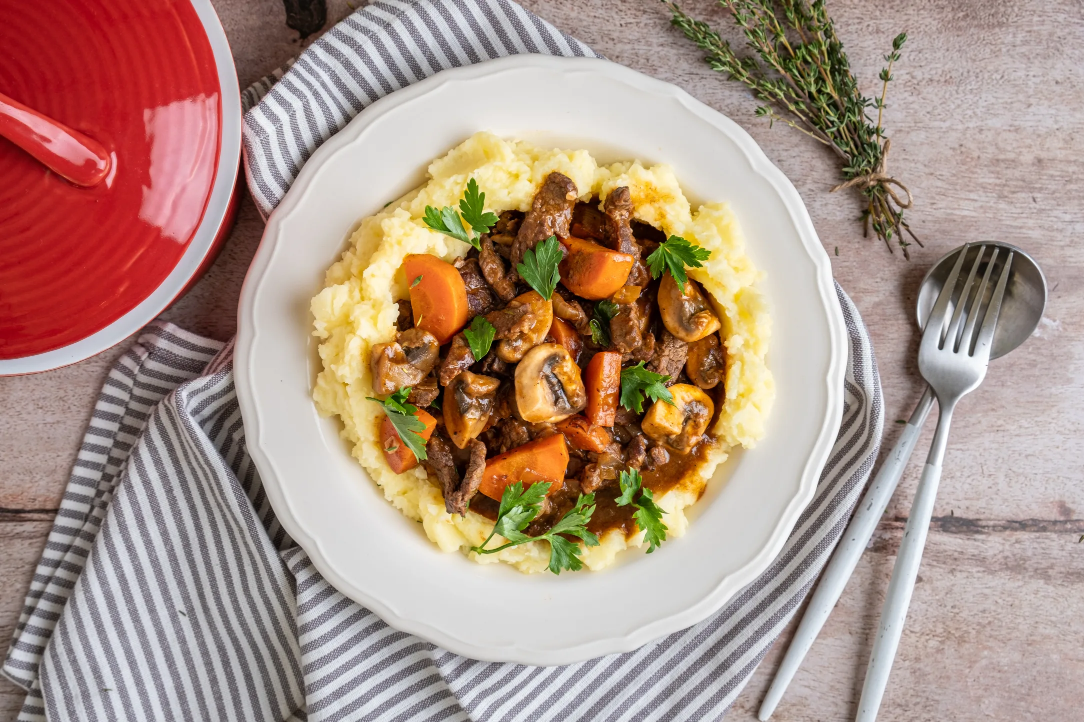Classic Braised Beef Bourguignon with Mashed Potatoes