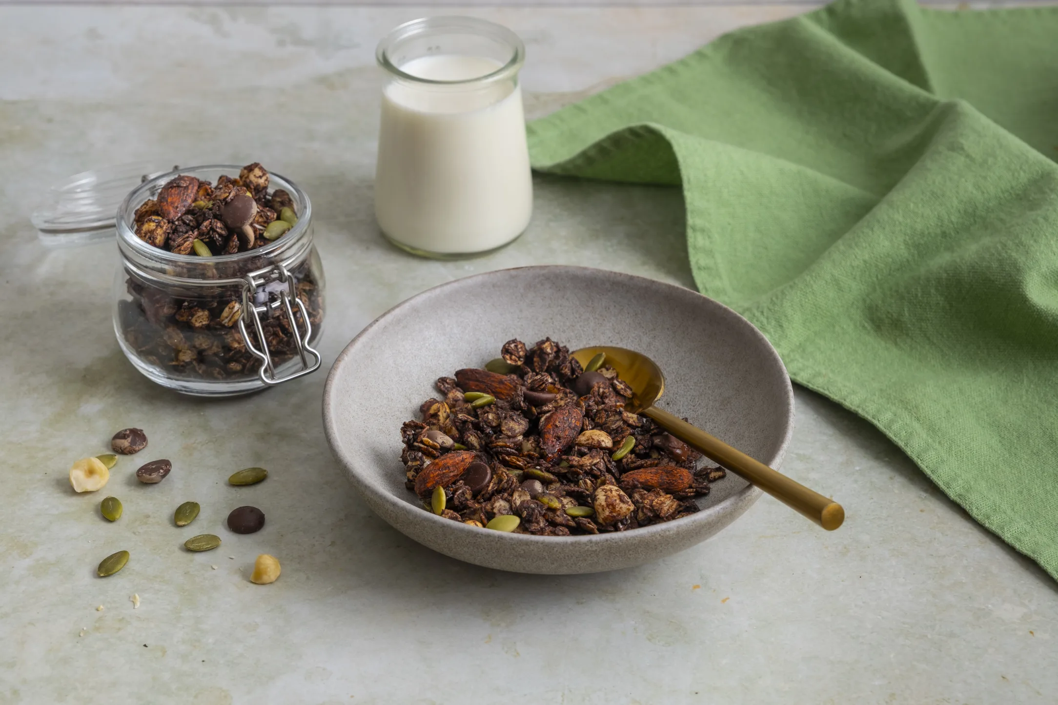Homemade Choc Nut Granola with Nuts, Seeds and Belgian Dark Chocolate