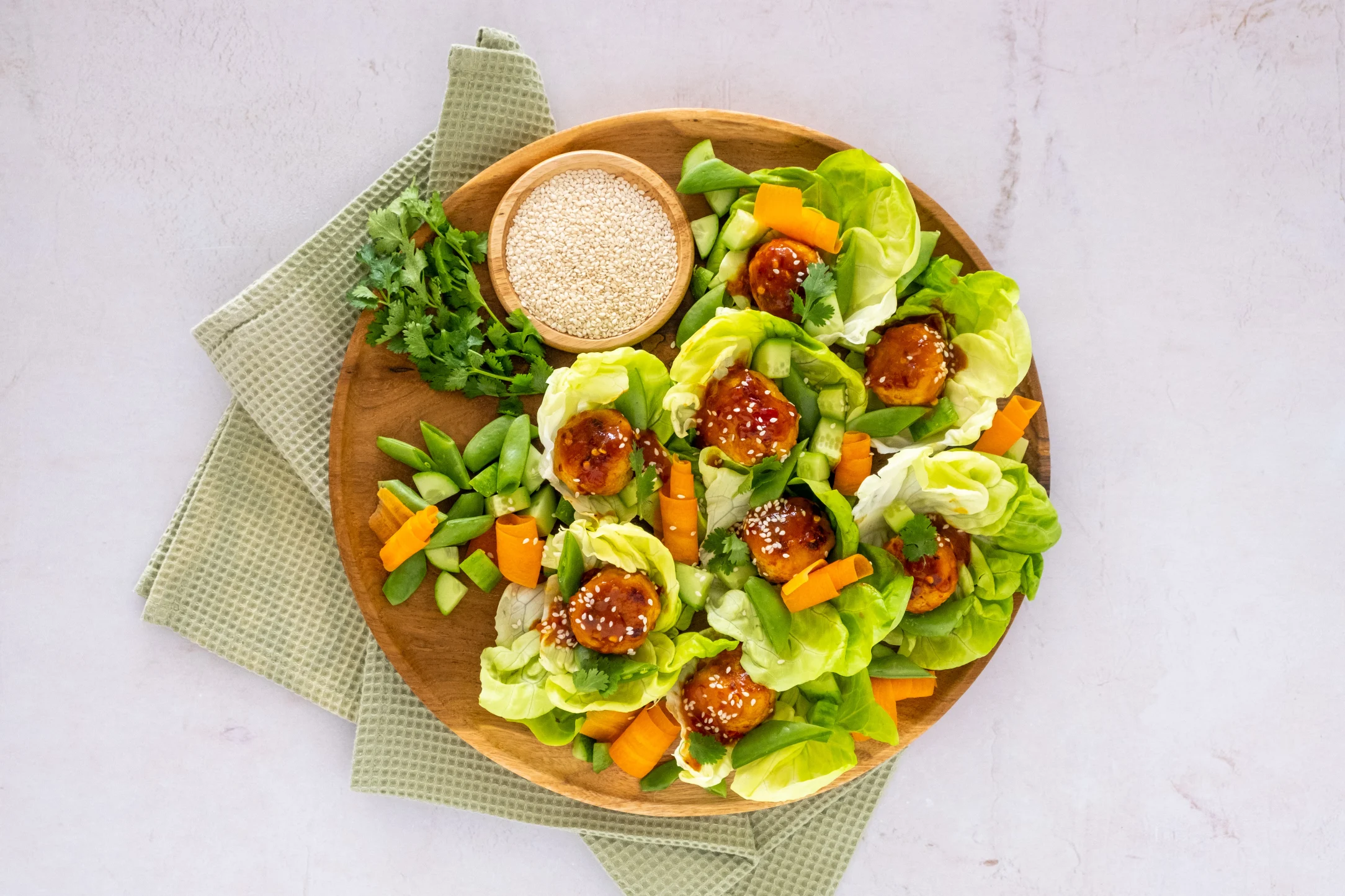 Firecracker Chicken Meatball Lettuce Wraps