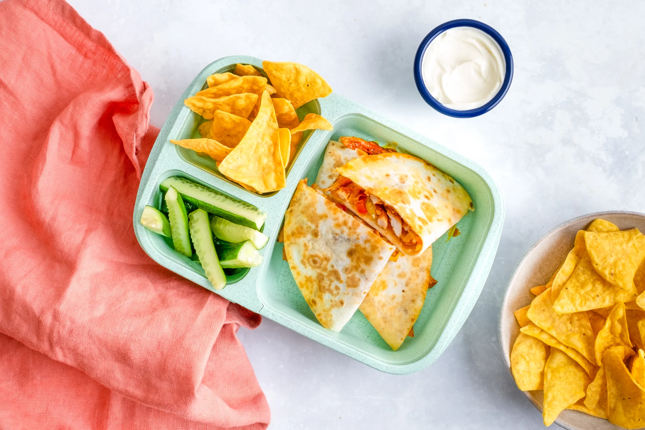Mini Chicken Quesadilla with Nachos and Sour Cream