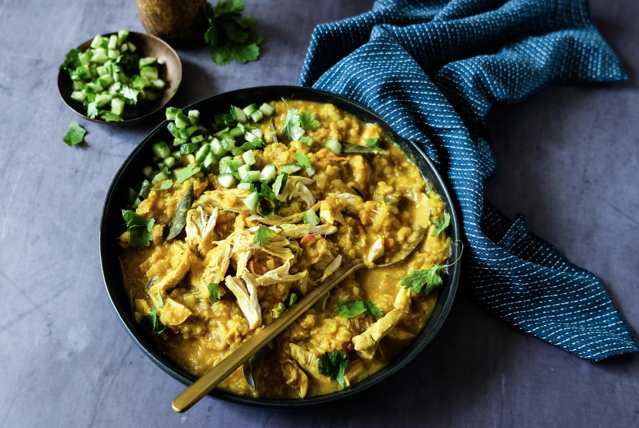 One-pot Chicken Dal with Quick-pickled Cucumber