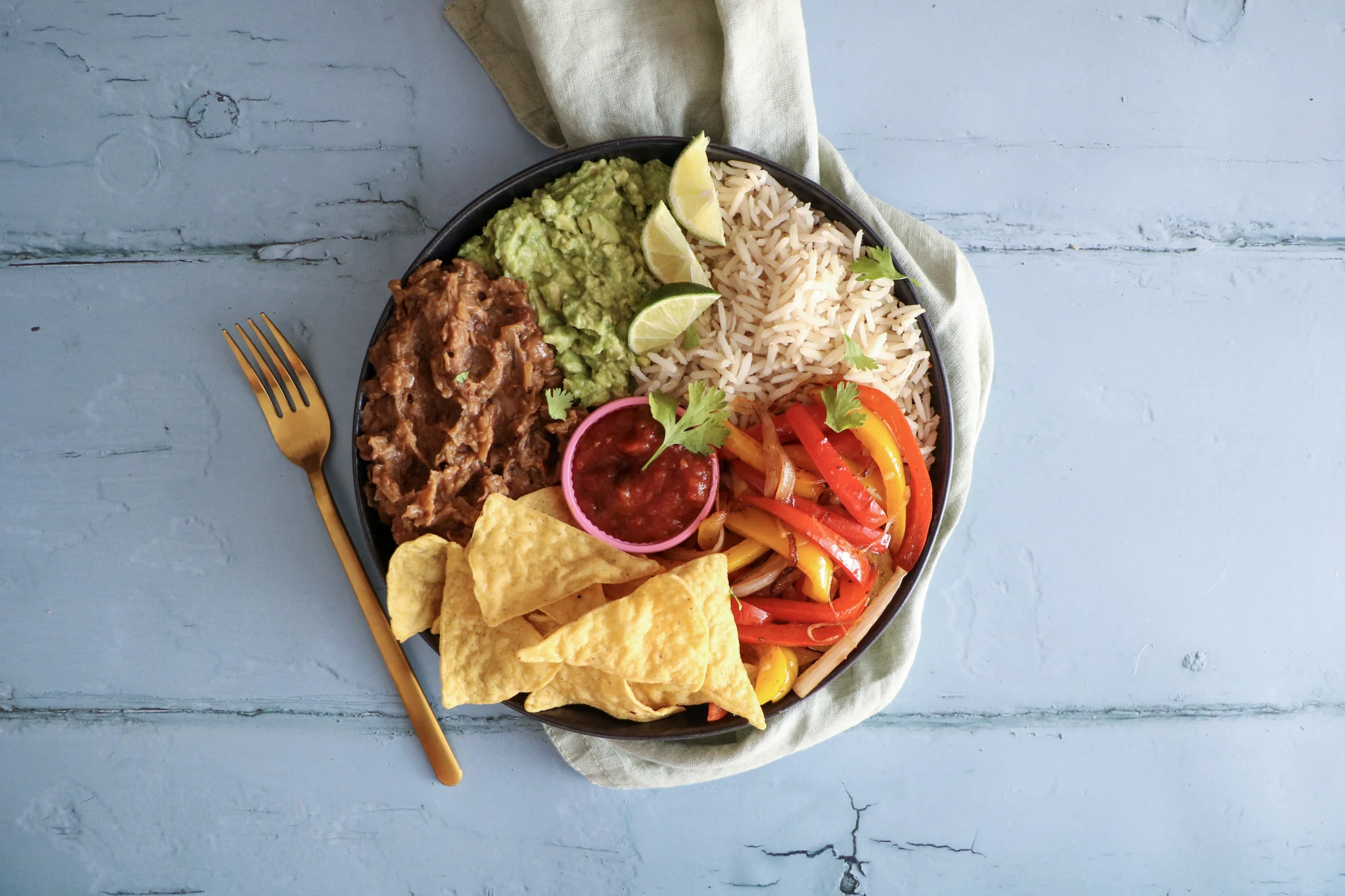 Re-fried Bean Burrito Bowl with Avocado