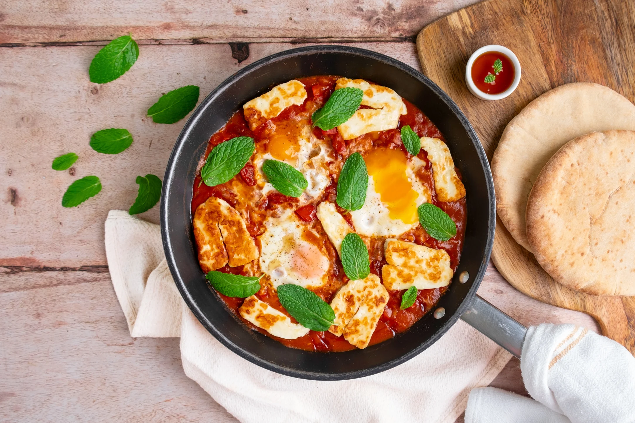 Halloumi Shakshuka with Honey and Pitta Bread