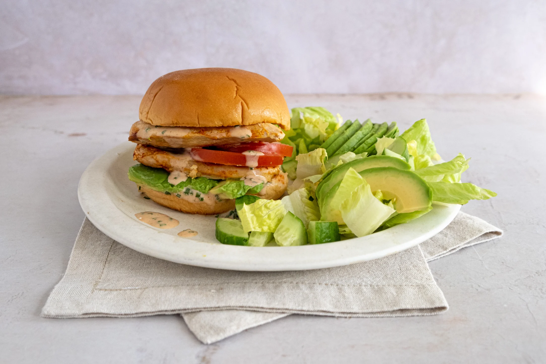 Chicken Fillet Burger with Avocado Salad
