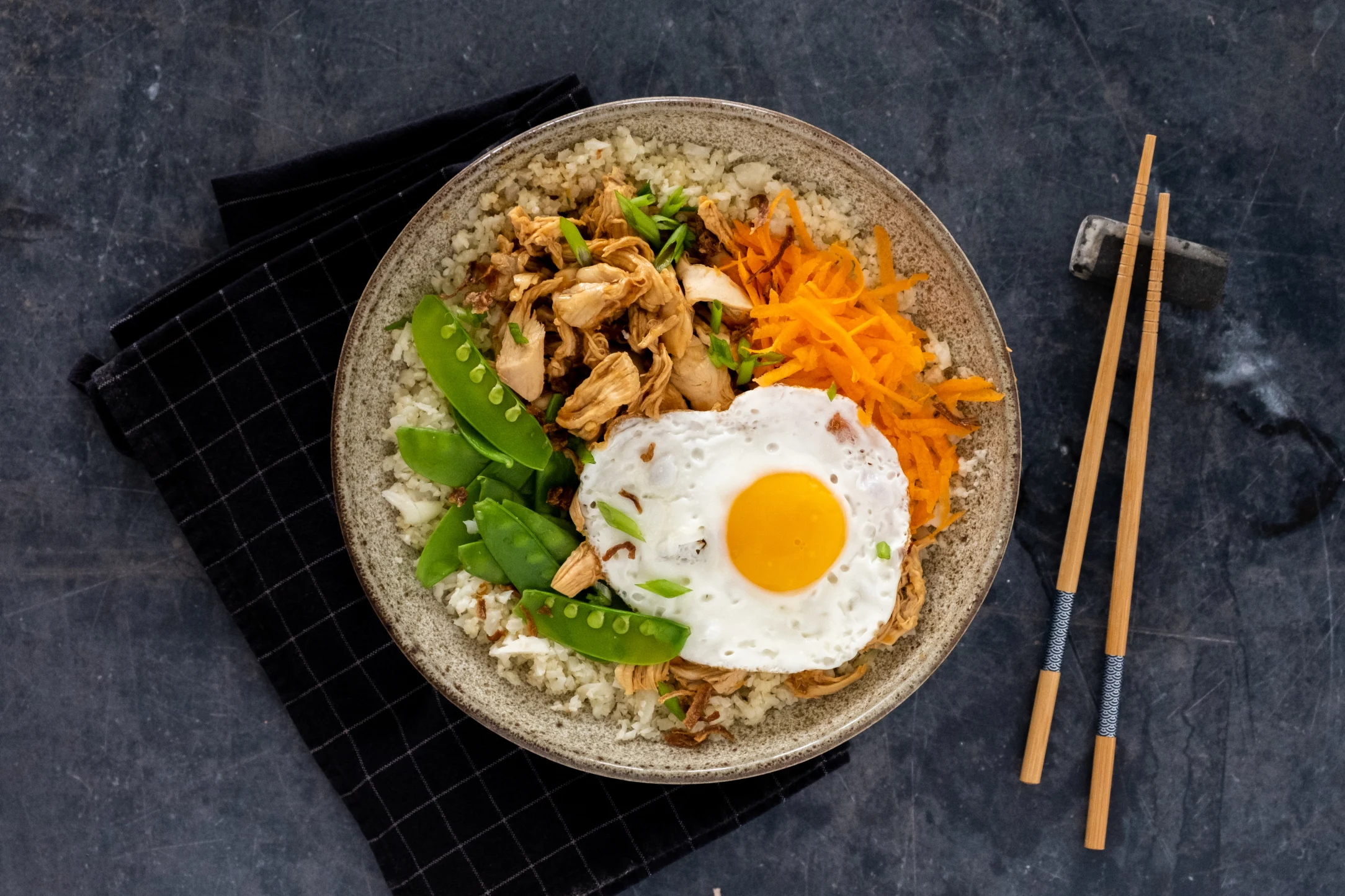 Chicken Teriyaki Donburi Bowl with Cauli Rice and Fried Egg