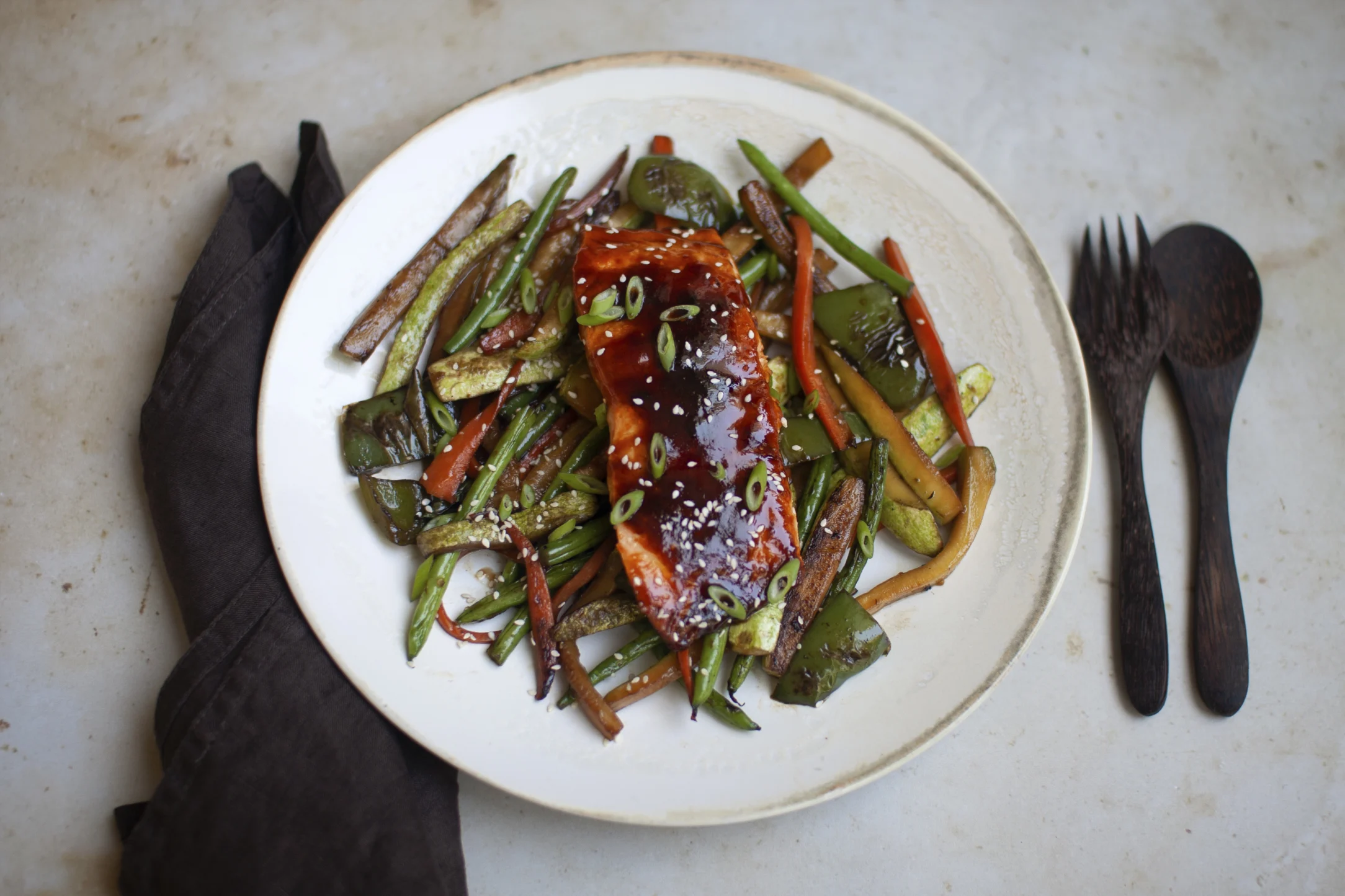 Salmon Teriyaki with Stir-Fried Vegetables