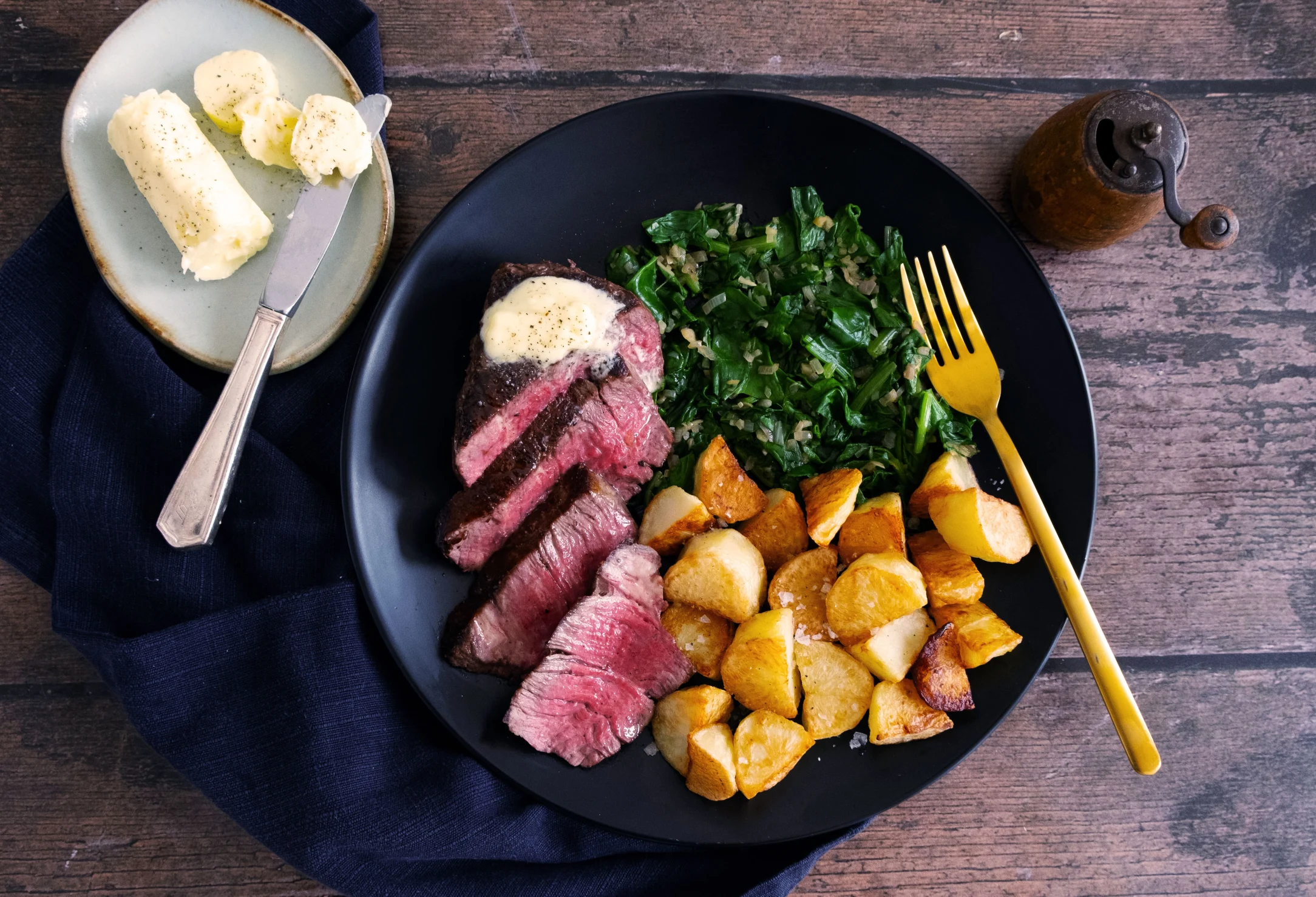 Tenderloin Fillet Steak with Truffle Butter and Roast Potatoes
