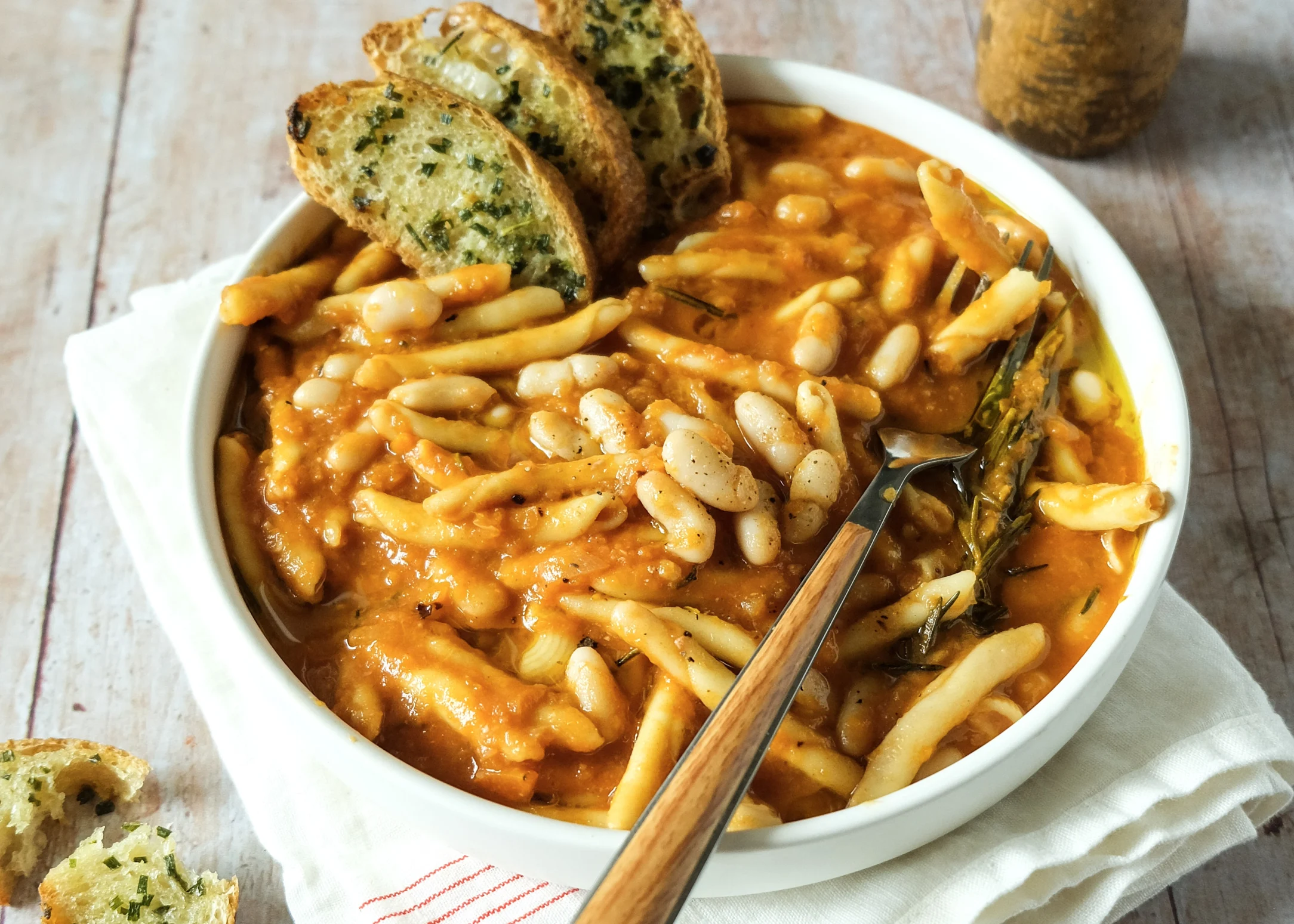 Pasta e Fagioli with Garlic Ciabatta