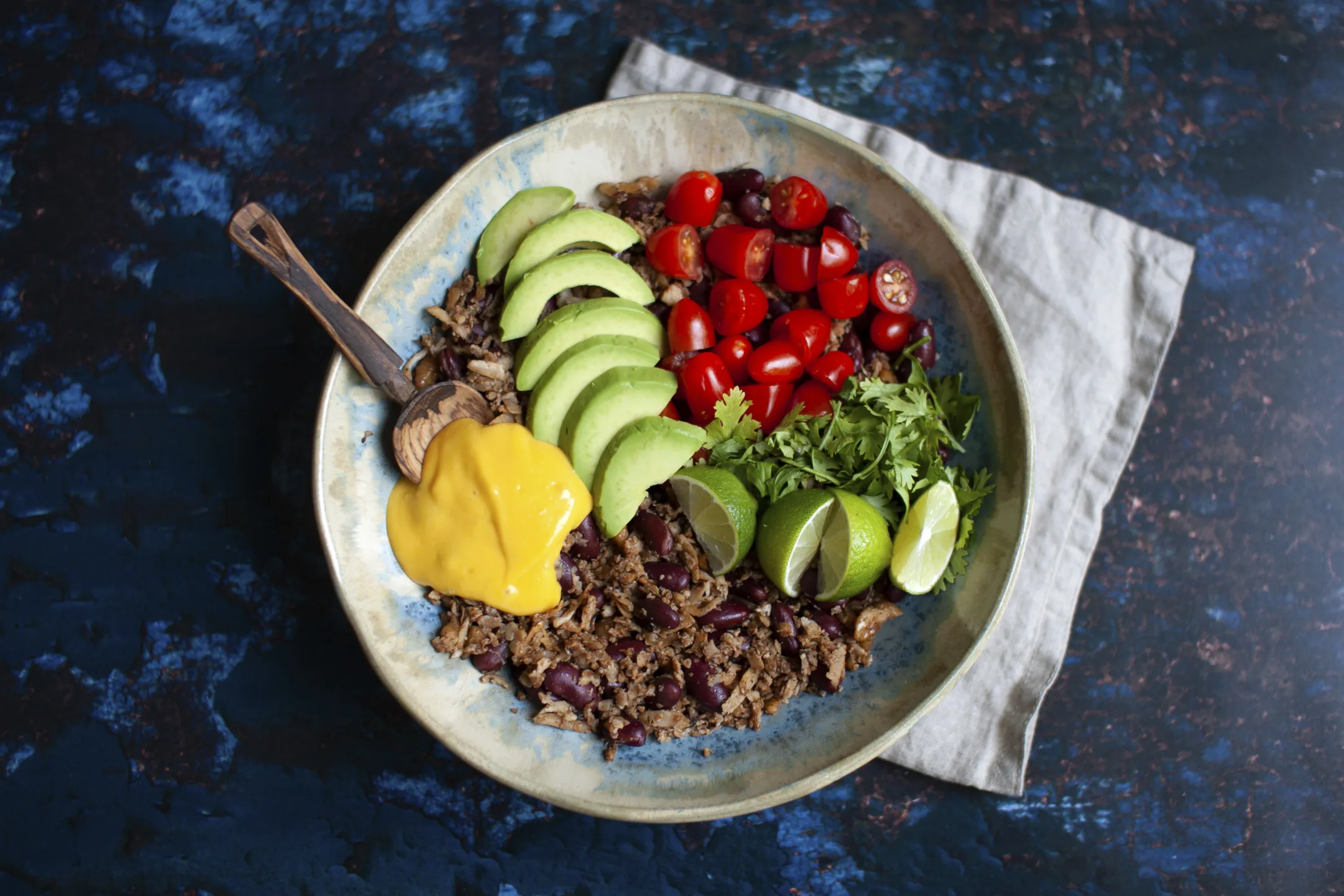 Mexican Spiced Walnut and Cauliflower Bowl with Vegan Queso