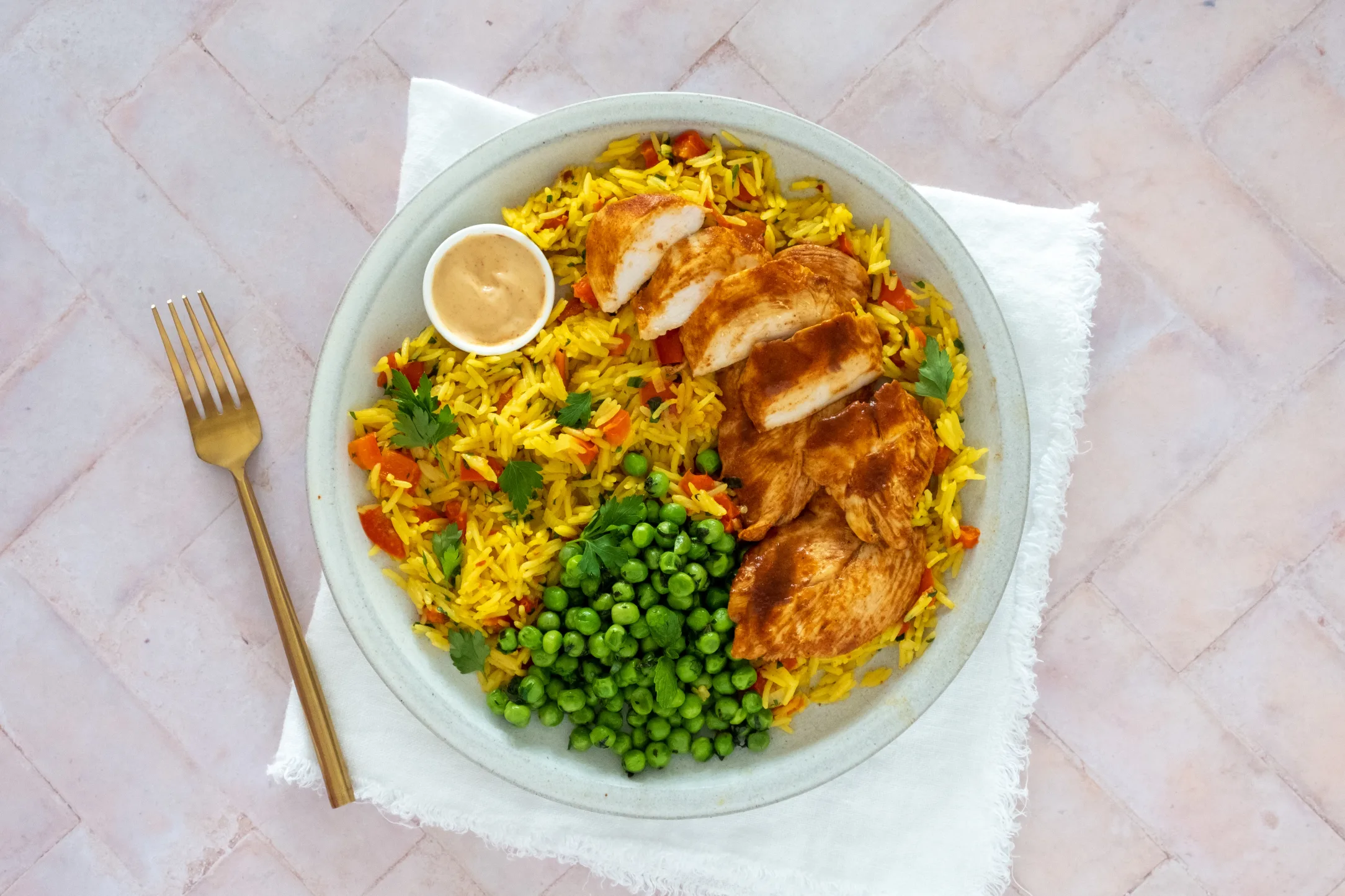 Peri-peri Chicken with Spicy Rice and Peas