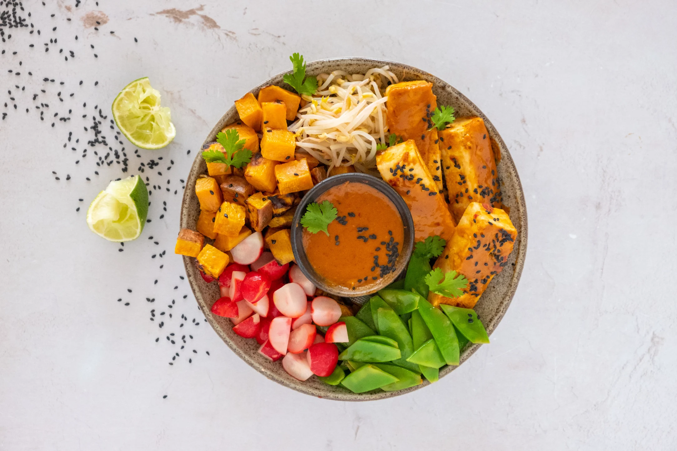 Bali Buddha Bowl with Sweet Potatoes and Satay Tofu