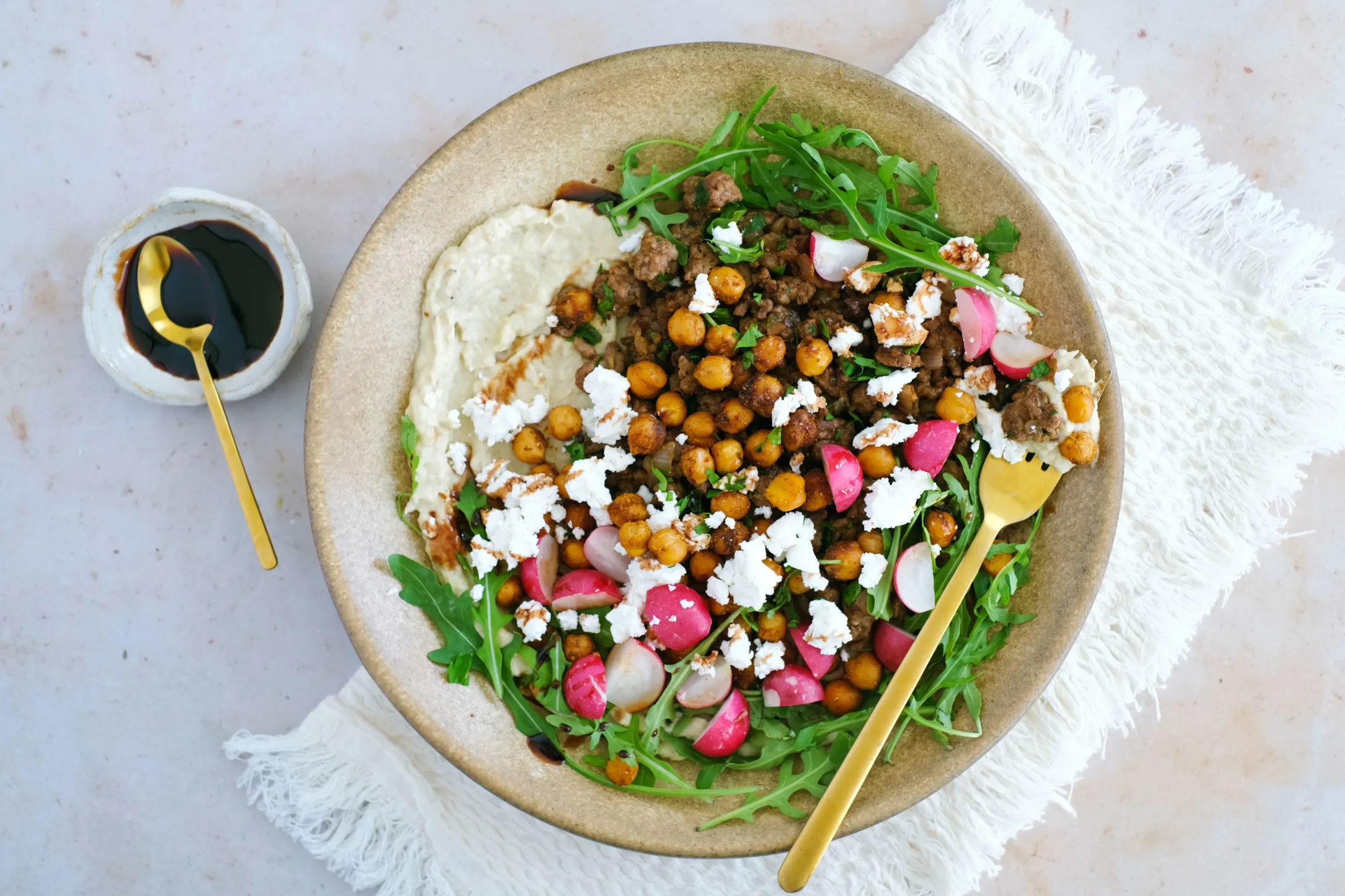 Middle Eastern Lamb and Chickpea Salad with Moutabal
