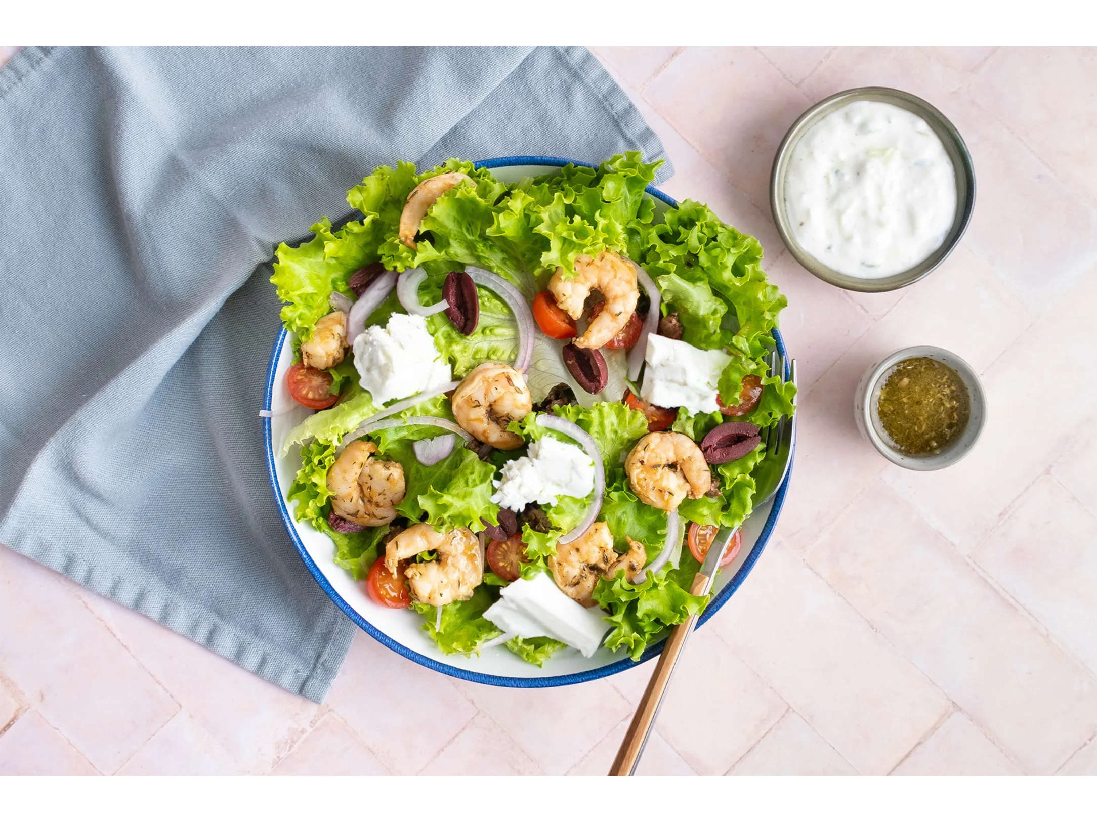 Lemon and Herb Greek Prawn Salad Bowls with Feta