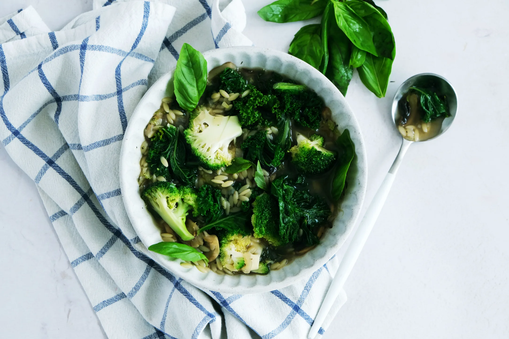 Really Green Mushroom and Orzo Soup