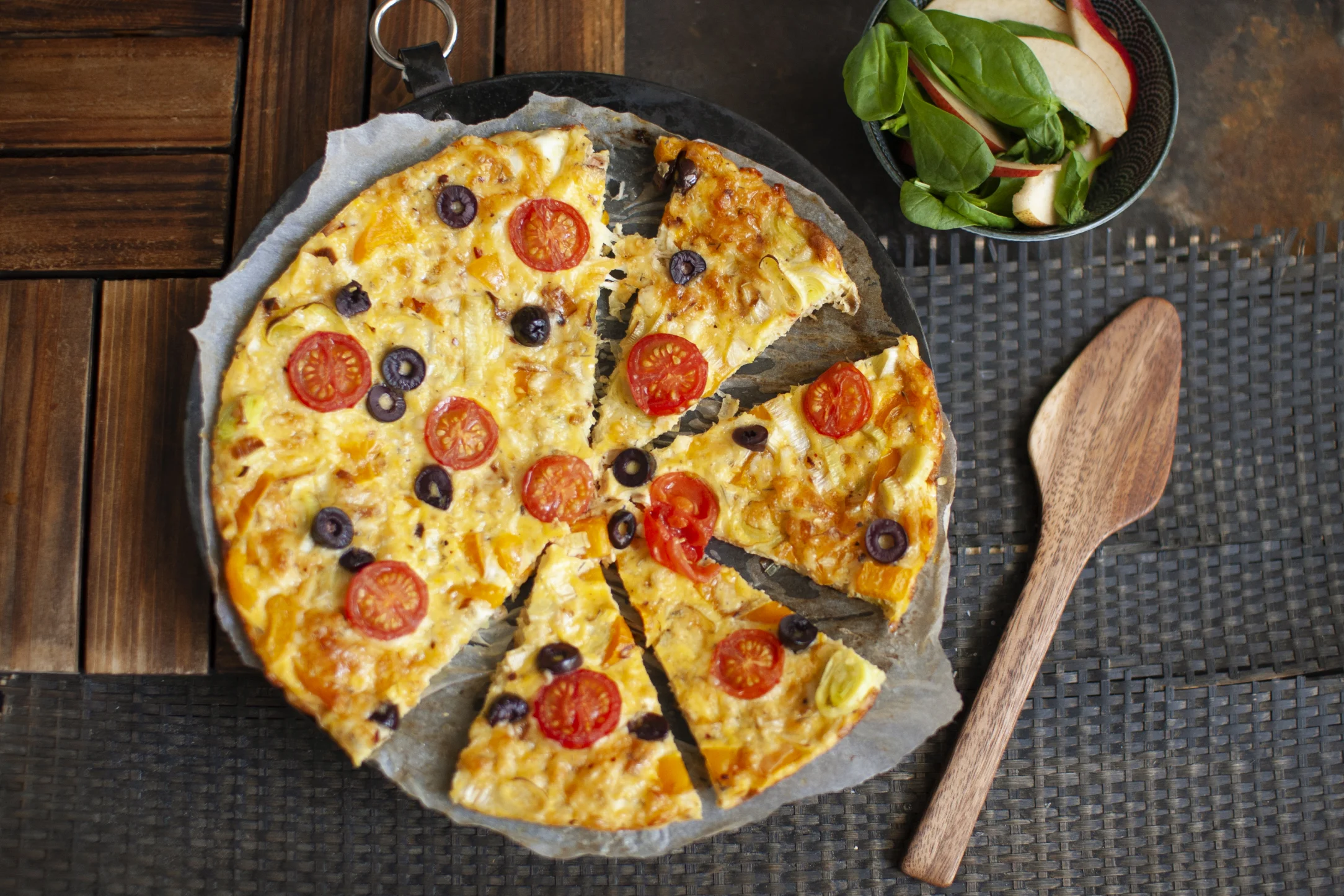 Leek and Cauliflower Crustless Quiche with Spinach and Pear