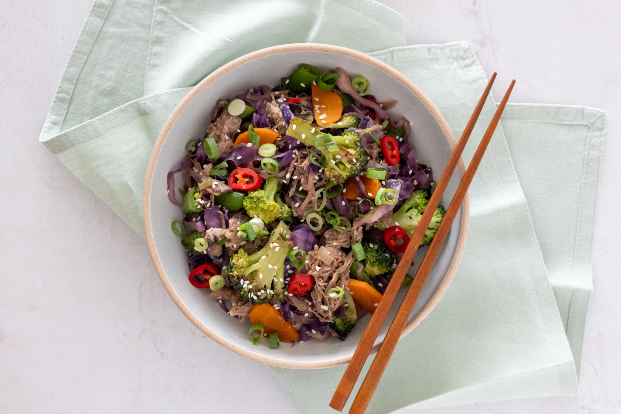One-pan Pulled Beef Stir-fry with Rainbow Veg