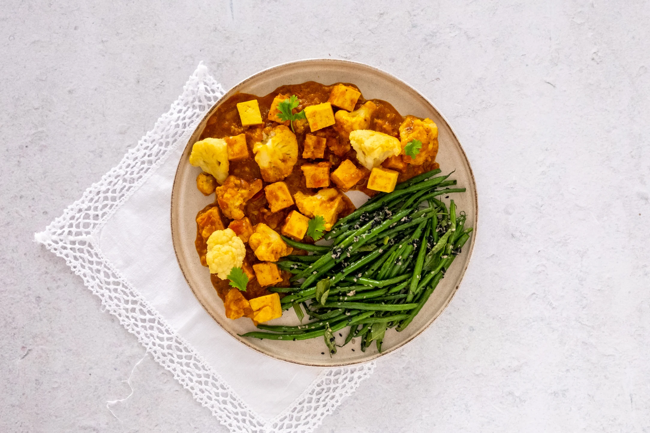 Bombay Paneer and Cauliflower with Seedy Green Beans