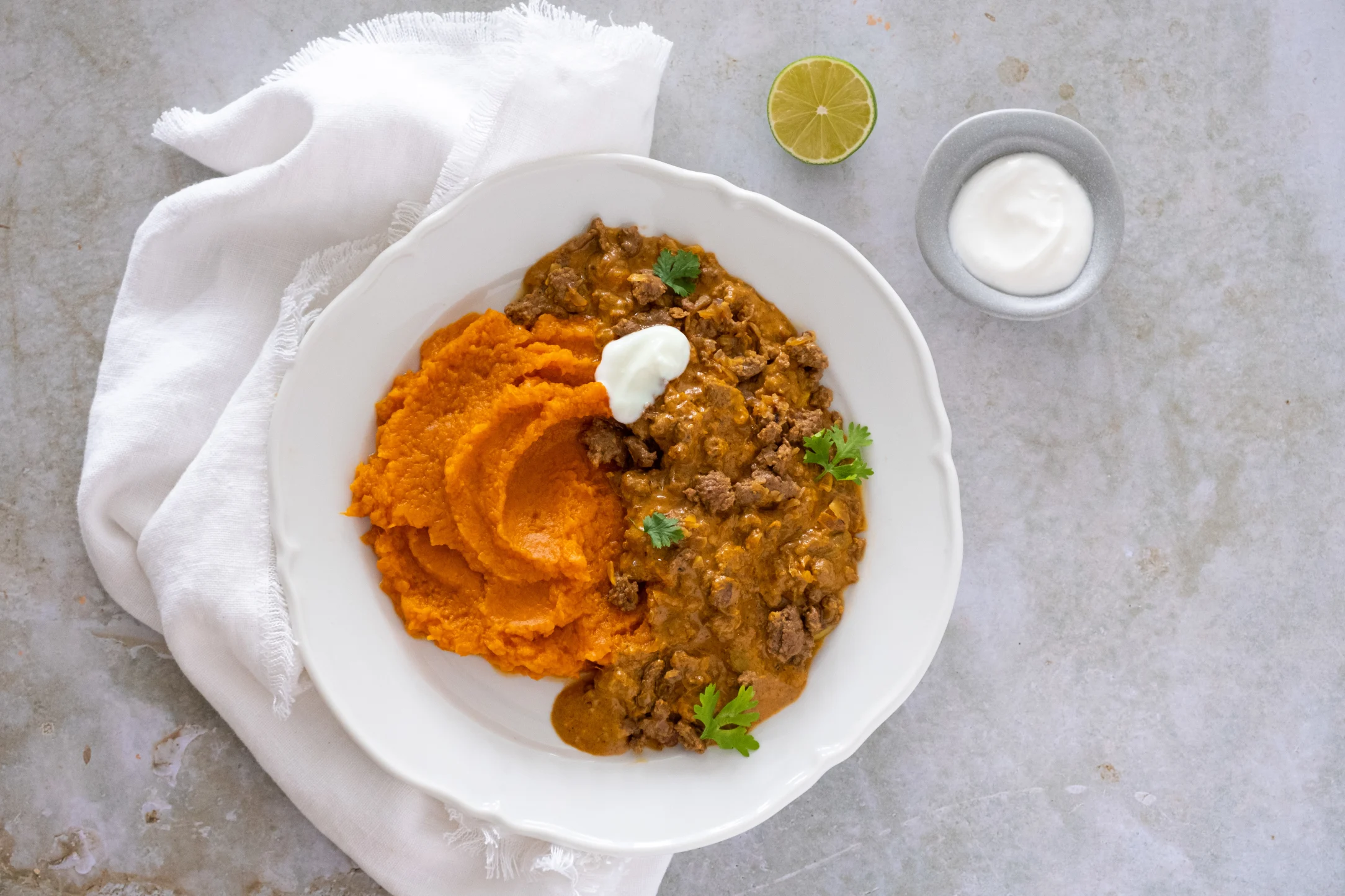 Lamb Korma with Sweet Potato Mash