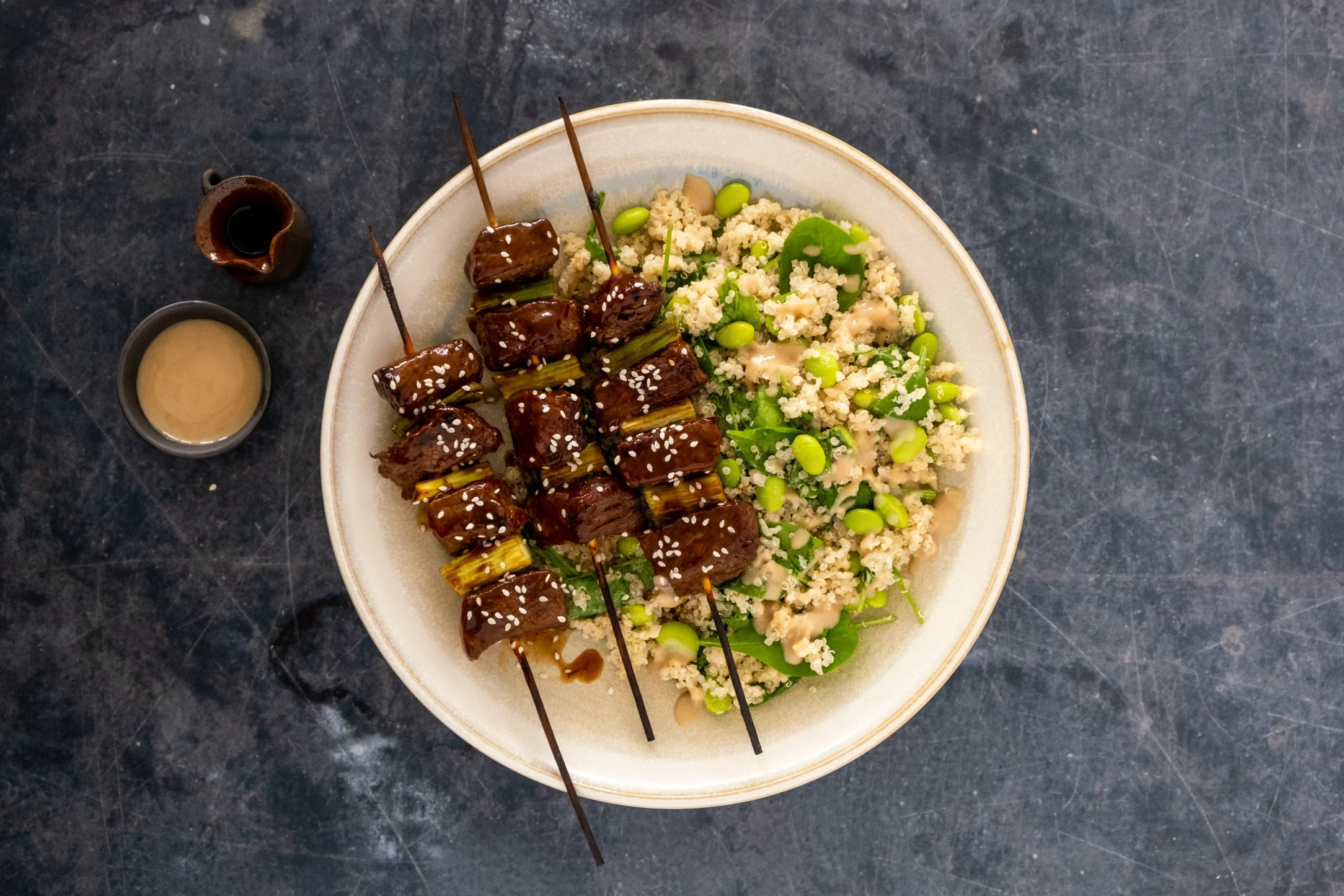 Beef Yakitori with Quinoa and Edamame Salad