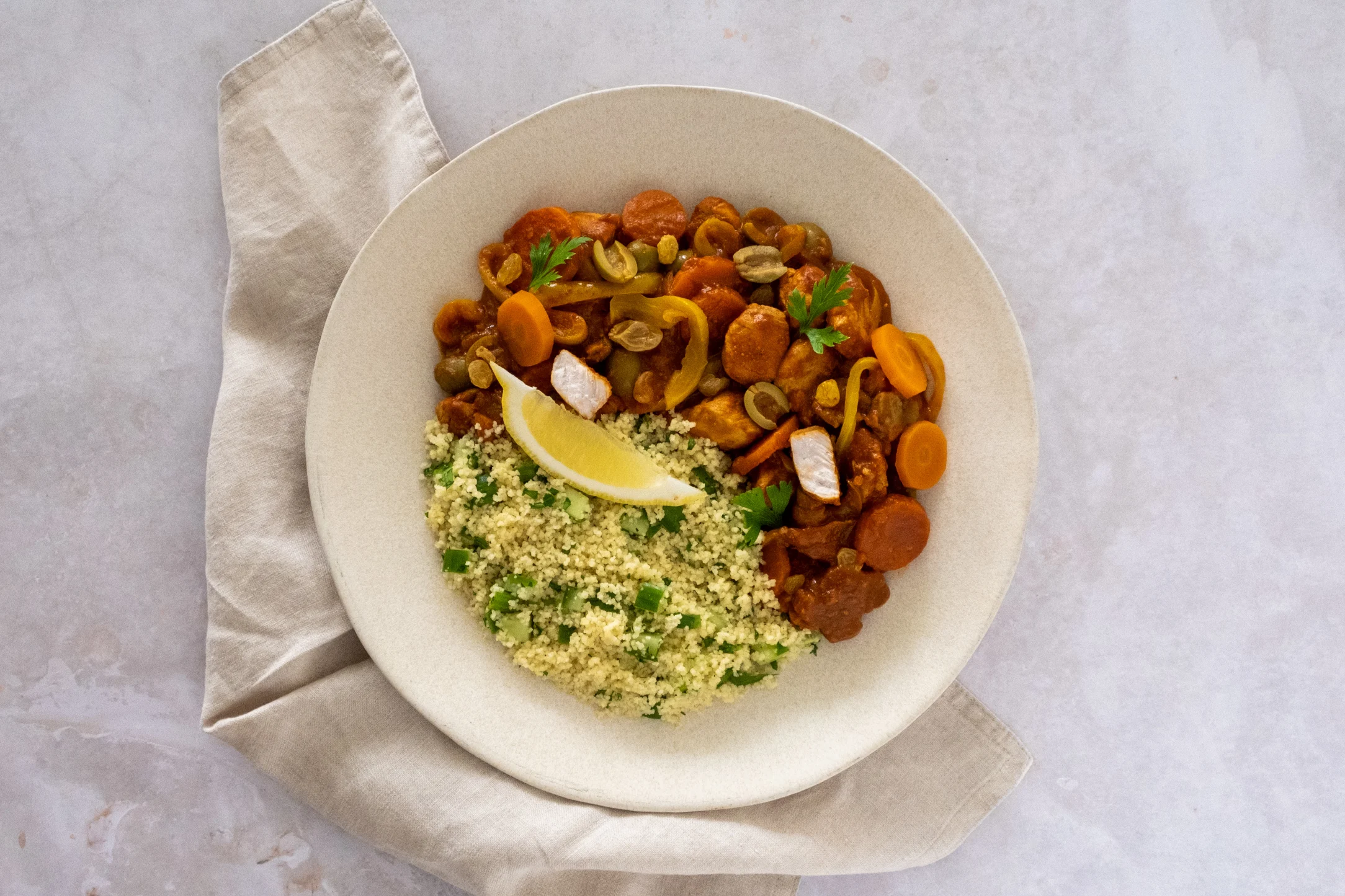 Chicken Tagine with Cucumber and Parsley Couscous