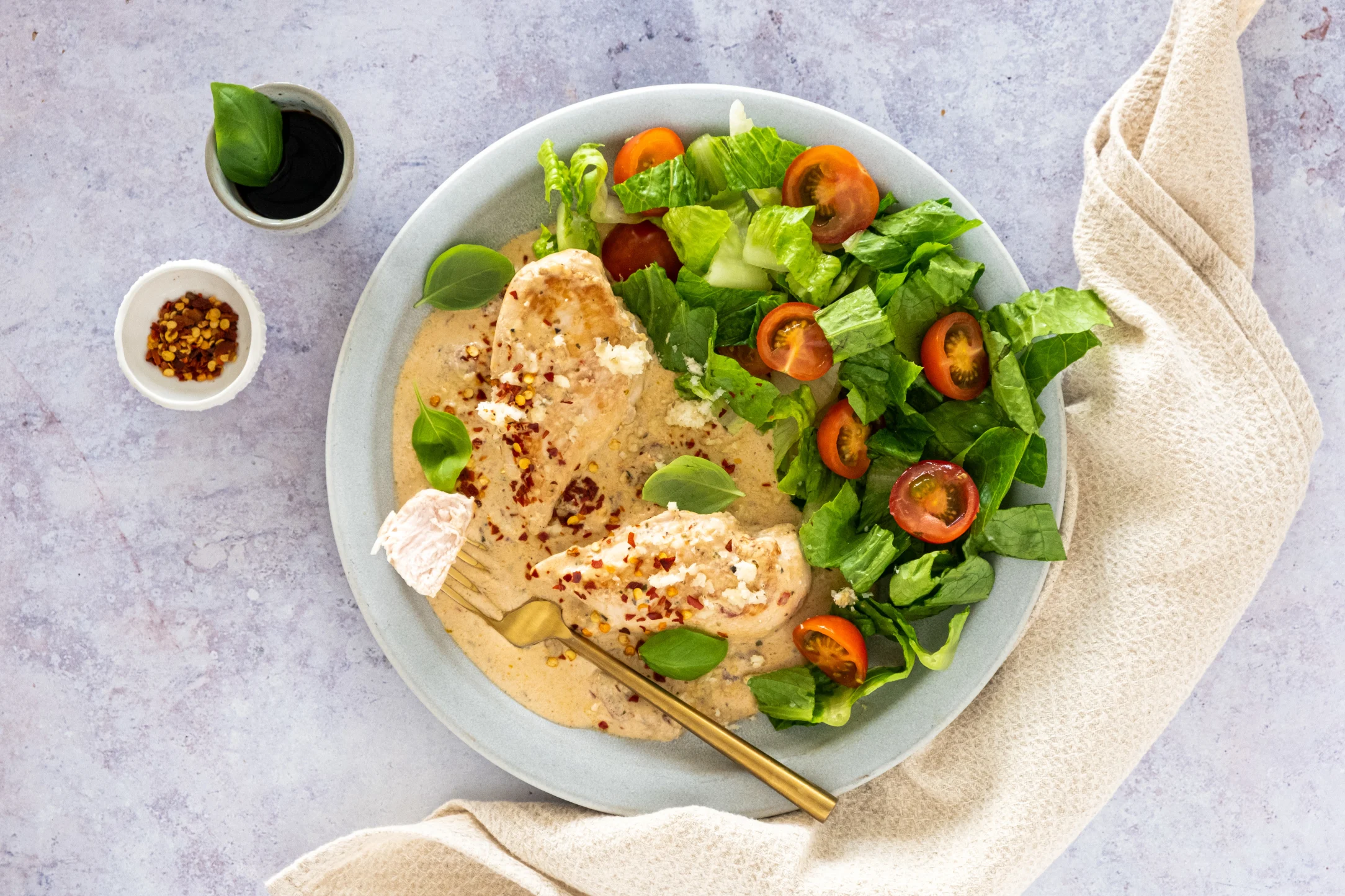 Sunny Chicken Pan with Tomato Salad