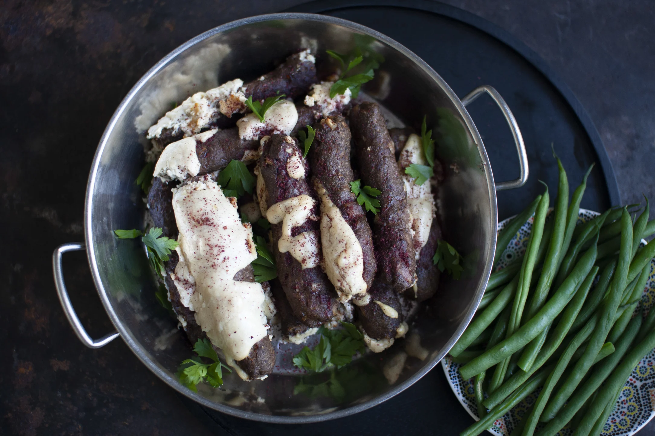 Lamb Koftas in Tahini and Lemon Sauce with Green Beans