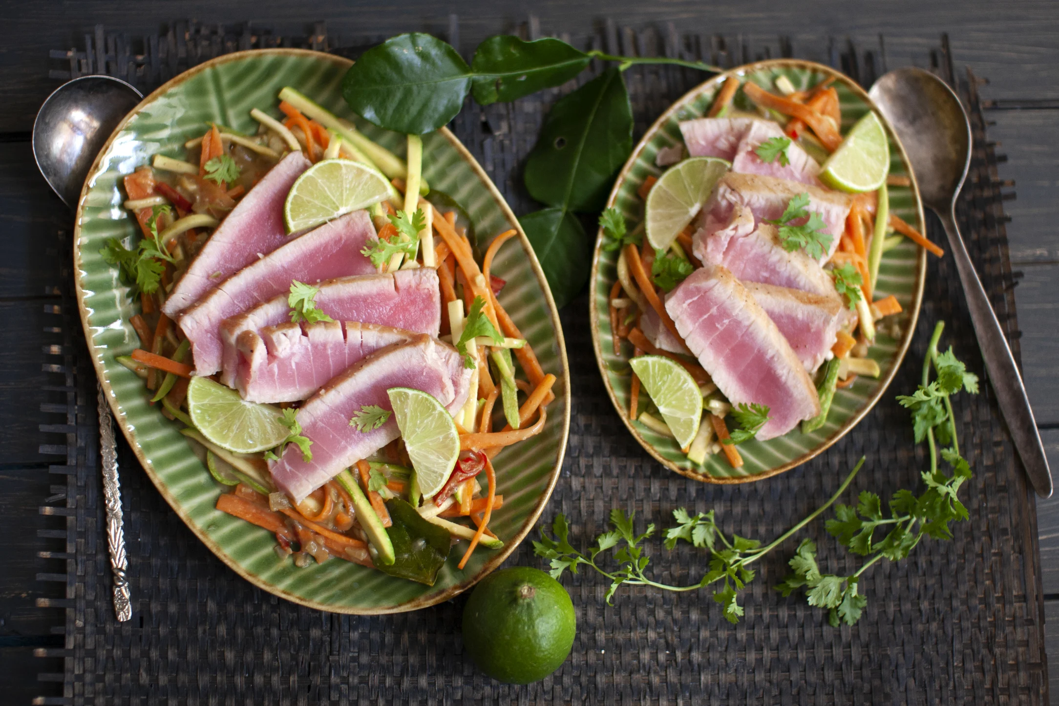 Seared Fresh Tuna with Spicy Thai Green Curry Zoodles