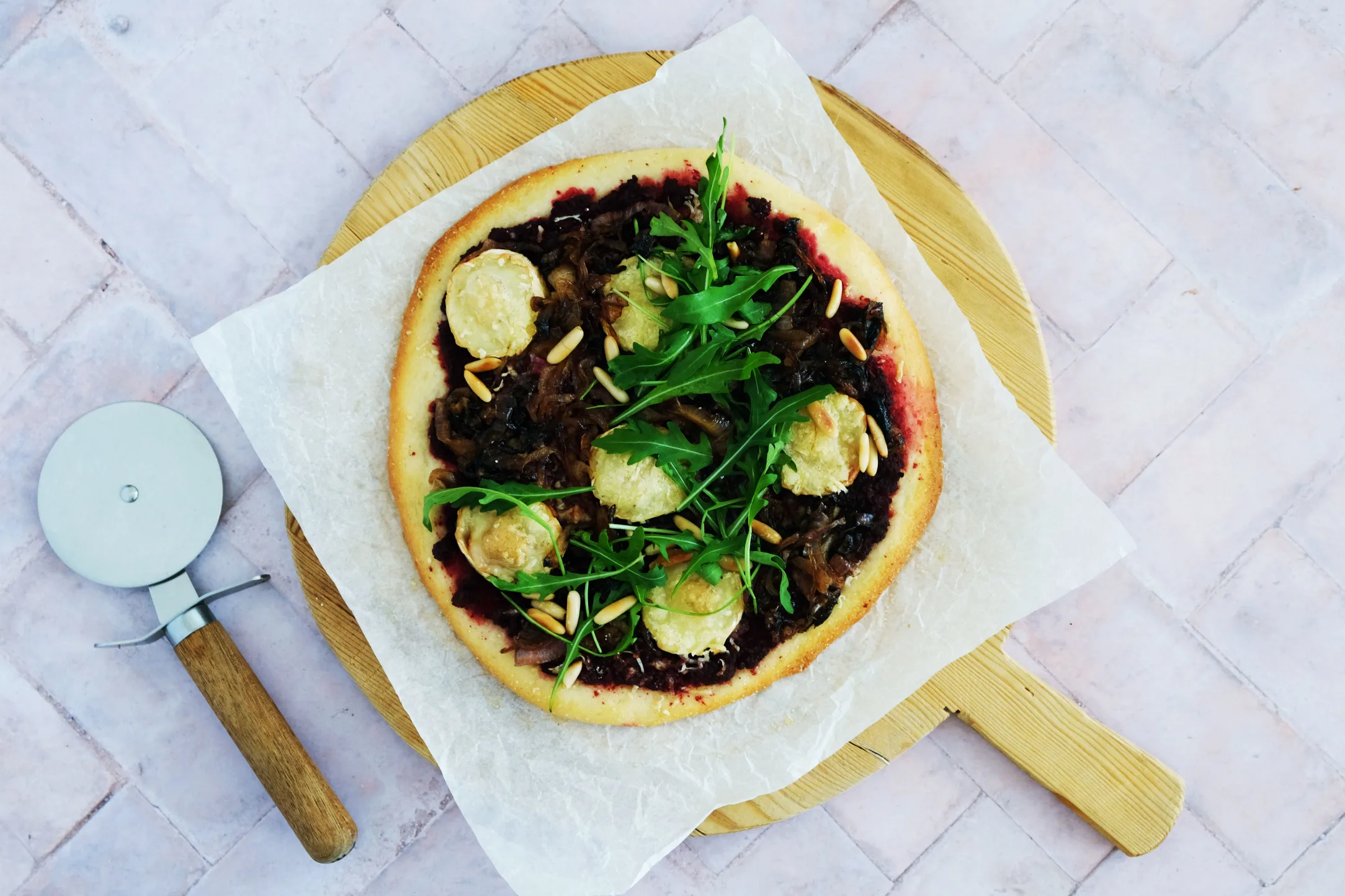Olivia's Beetroot, Goat's Cheese and Caramelised Onion Pizza
