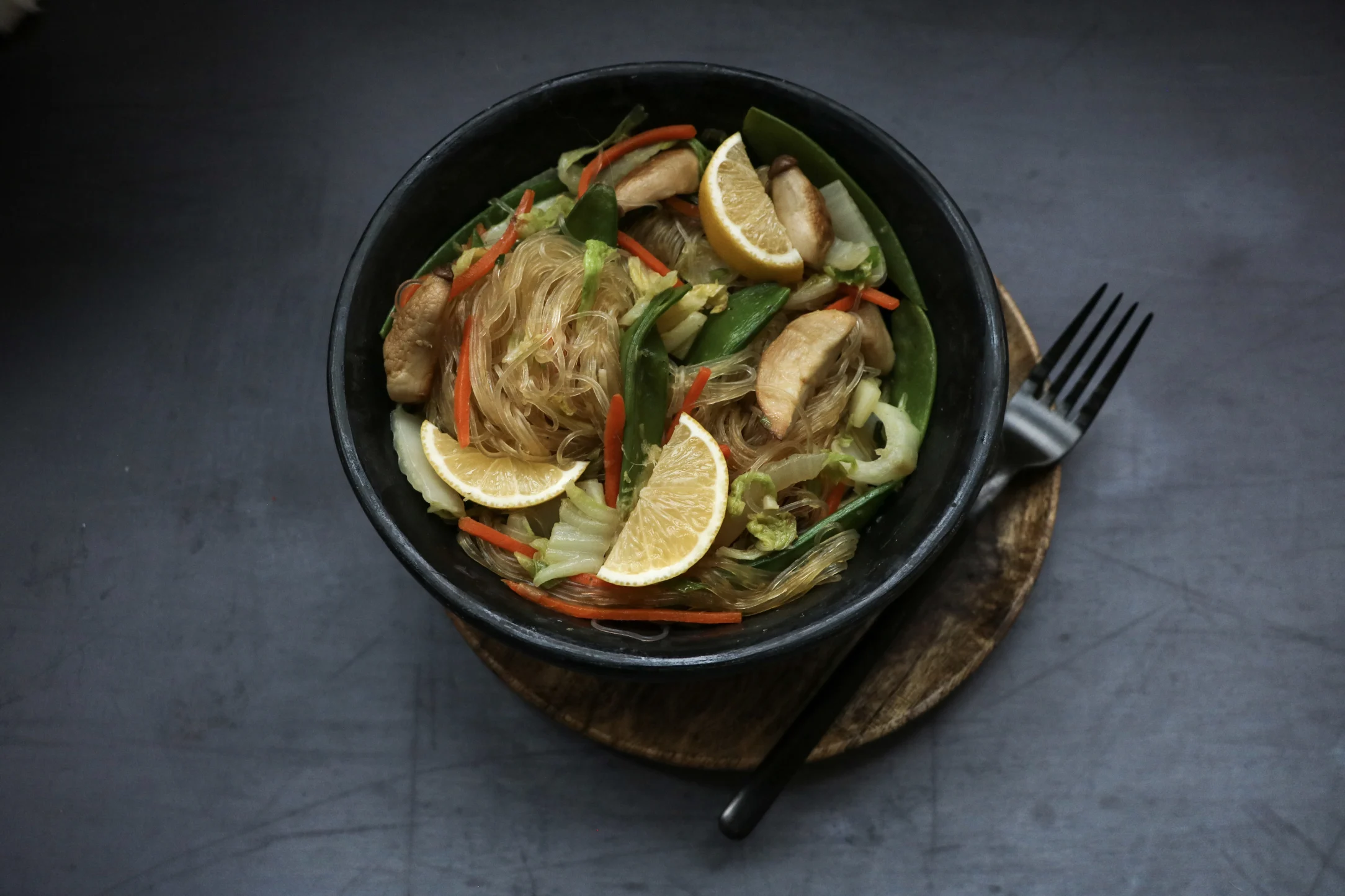 Filipino Style Glass Noodle Stir-Fry with Cabbage and Carrots