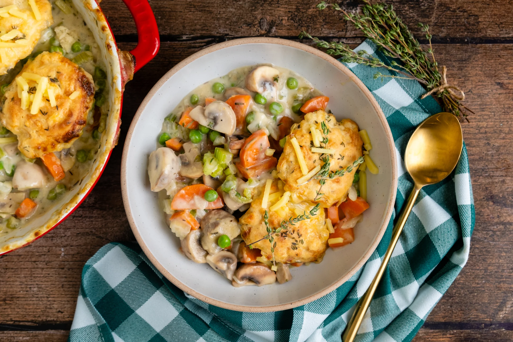 American Vegetable Pot Pie with Cheddar Drop Biscuits
