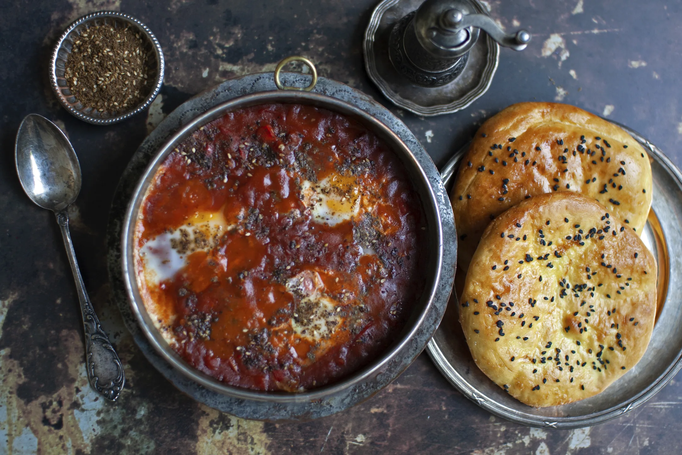 Tomato and Egg Shakshuka with Khobz al Khameer Bread
