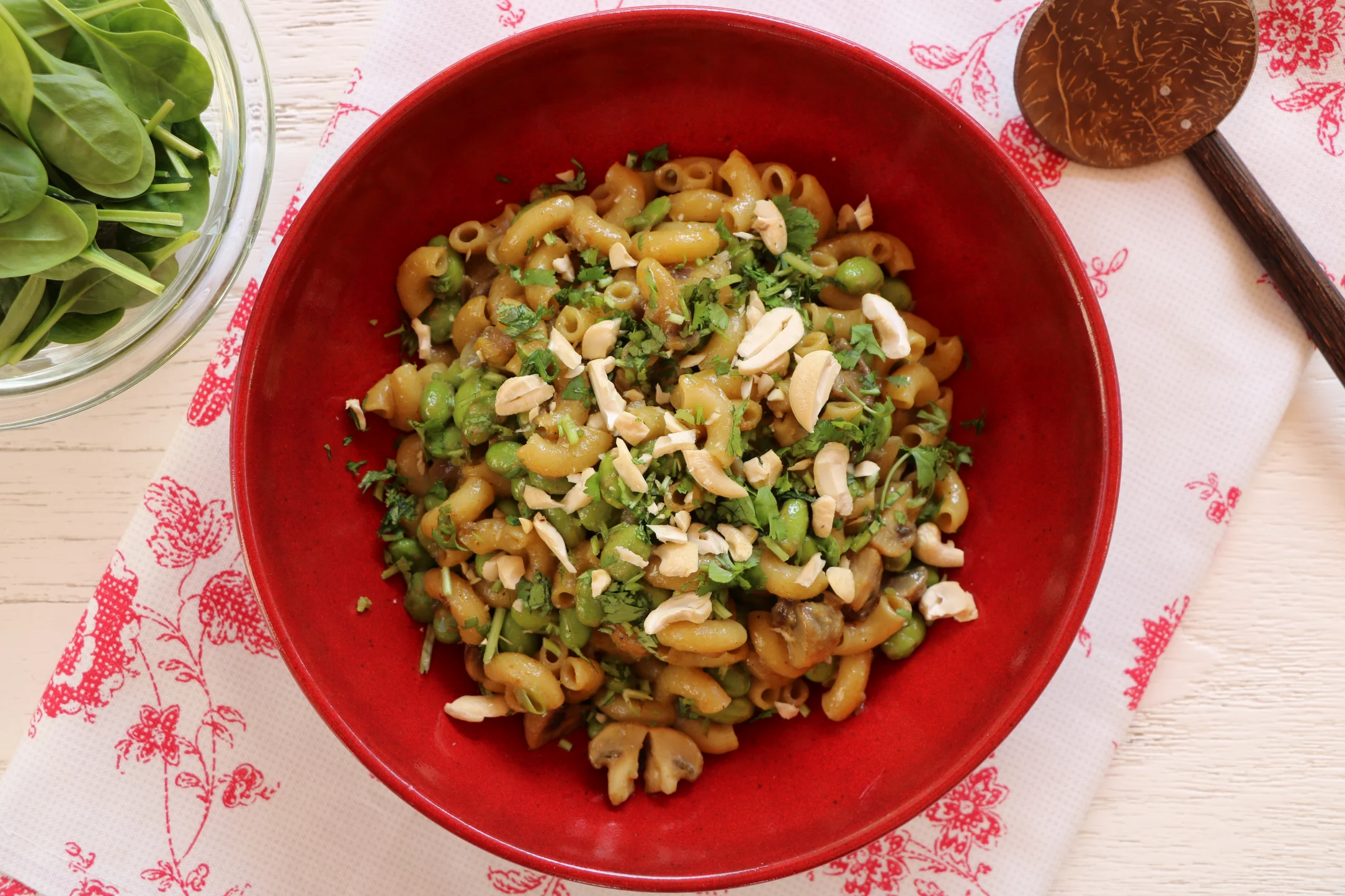 Yellow Macaroni Curry with Mushrooms and Edamame