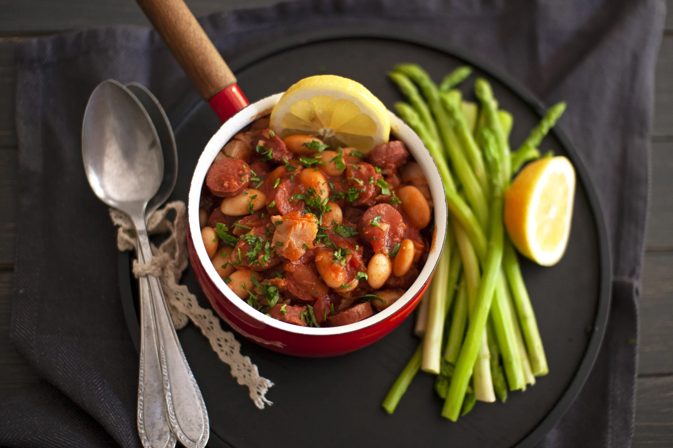 Fish and Chorizo Stew with Butter Beans and Asparagus