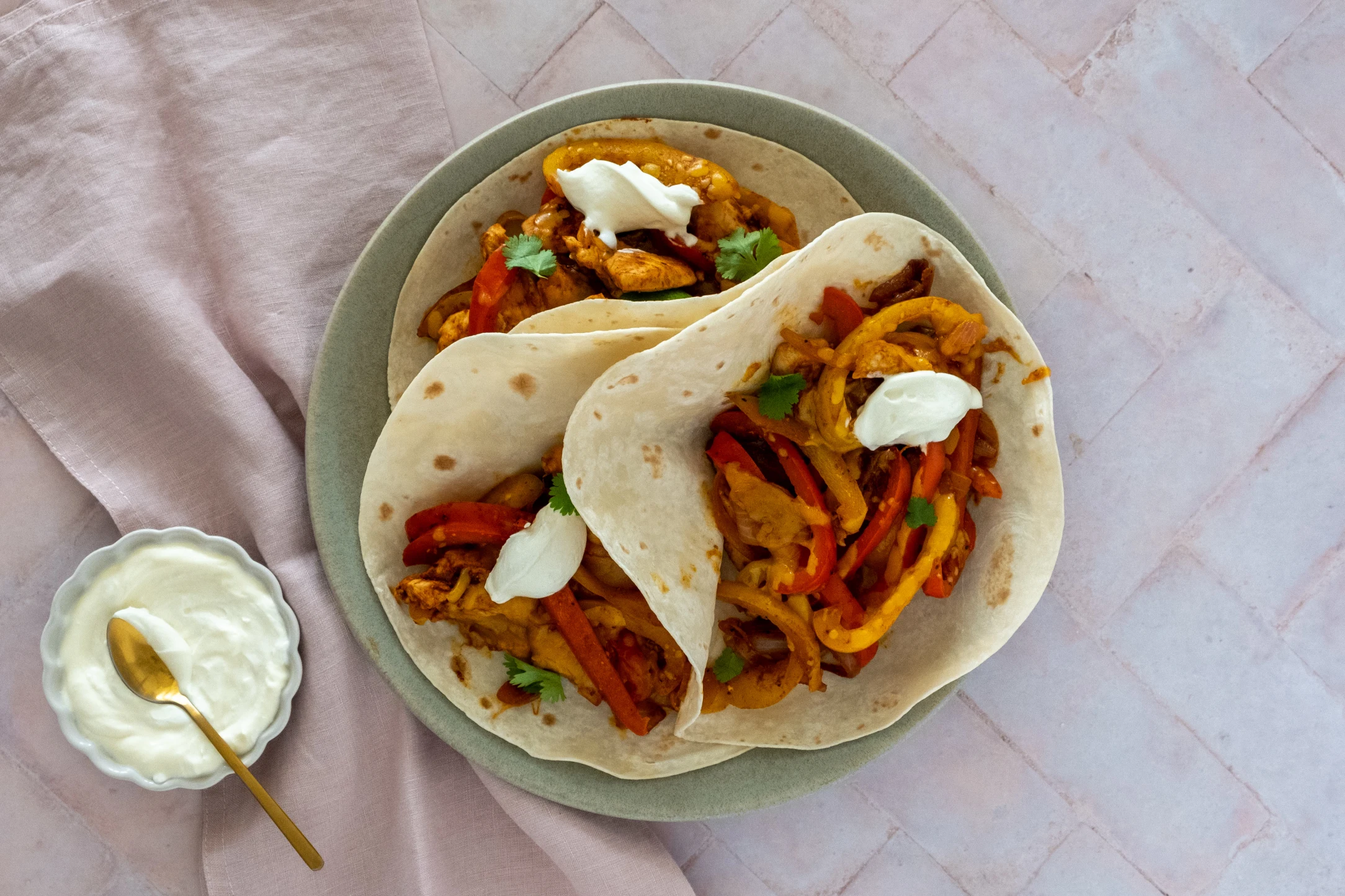 Cheesy Chicken Fajitas with Peppers and Sour Cream