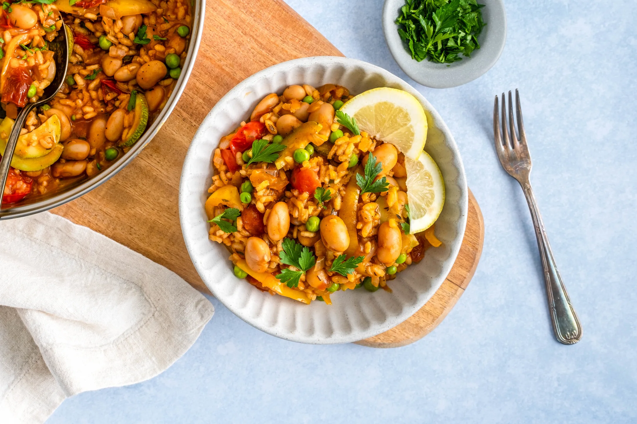 Butterbean paella with Tomatoes, Peppers and Zucchini