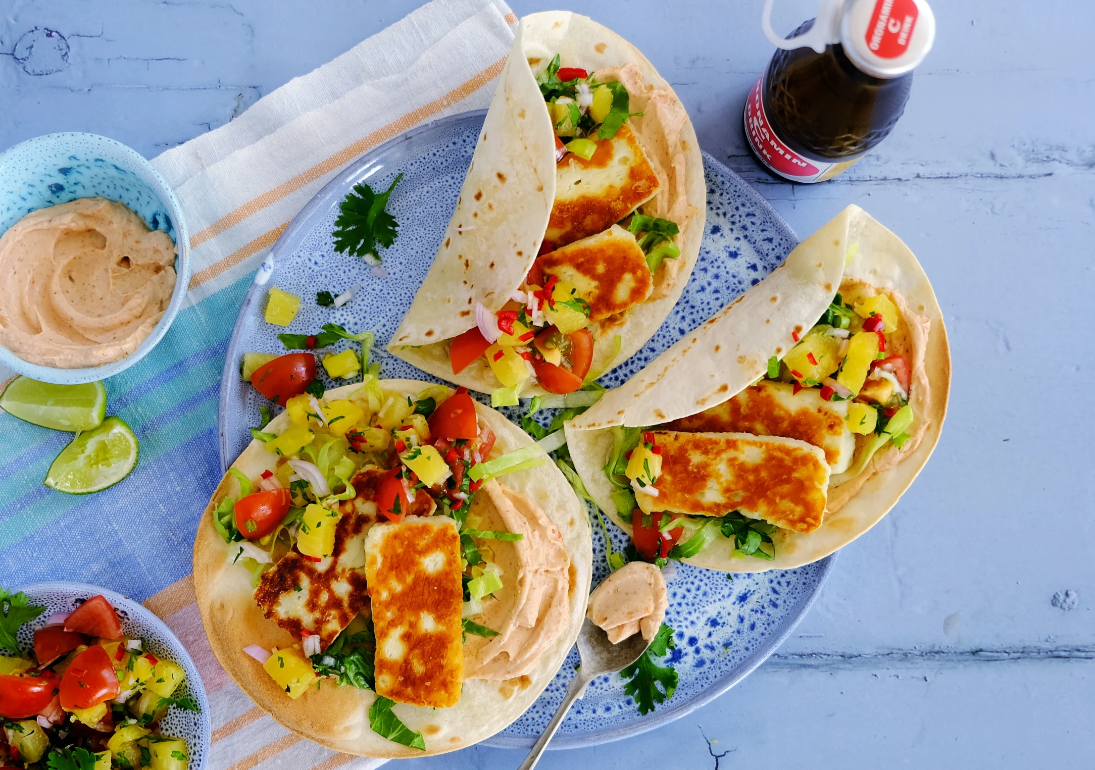 Halloumi Tacos with Pineapple Salsa and Chipotle Cream