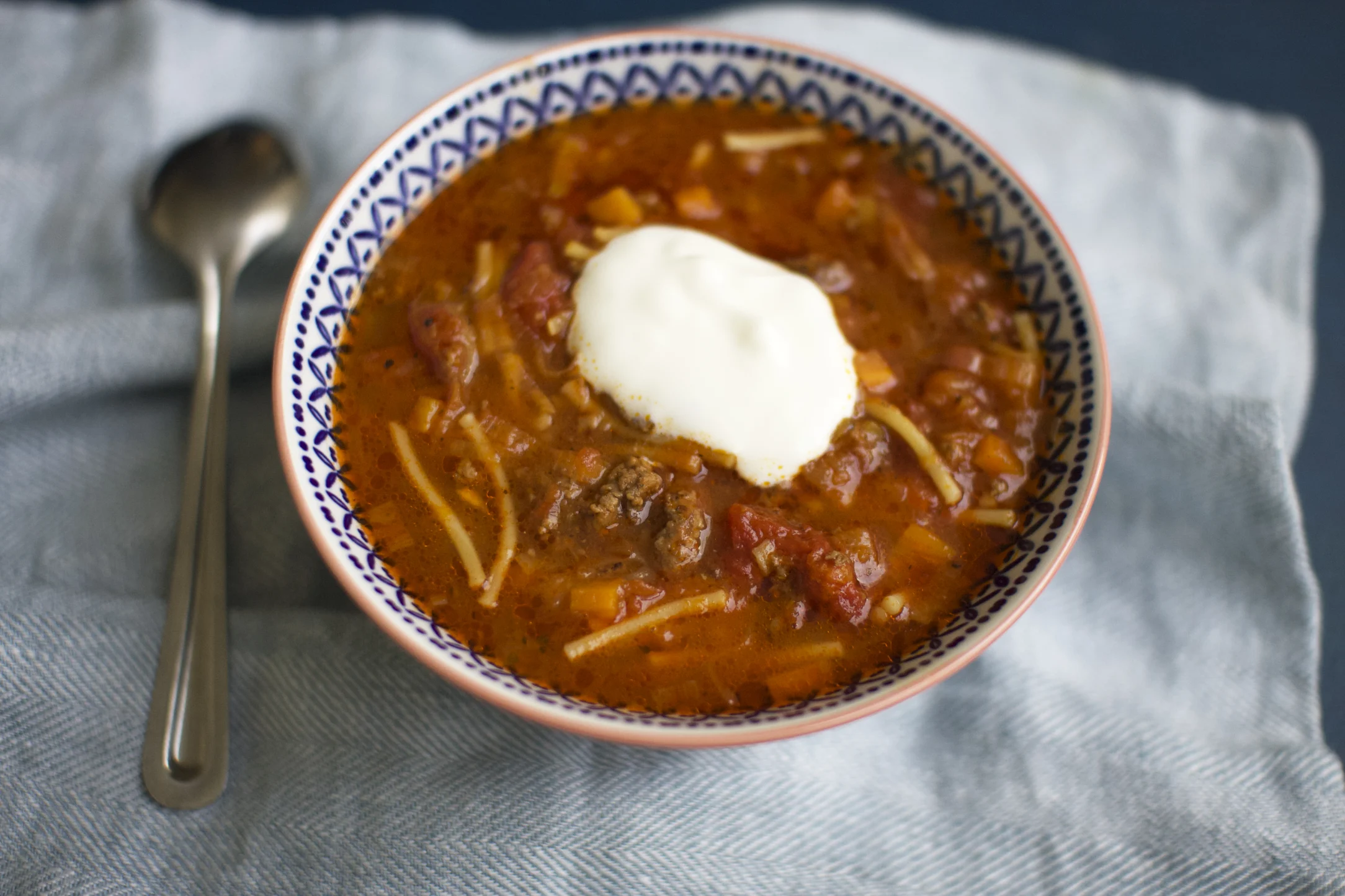 Beef and Tomato Spaghetti Soup
