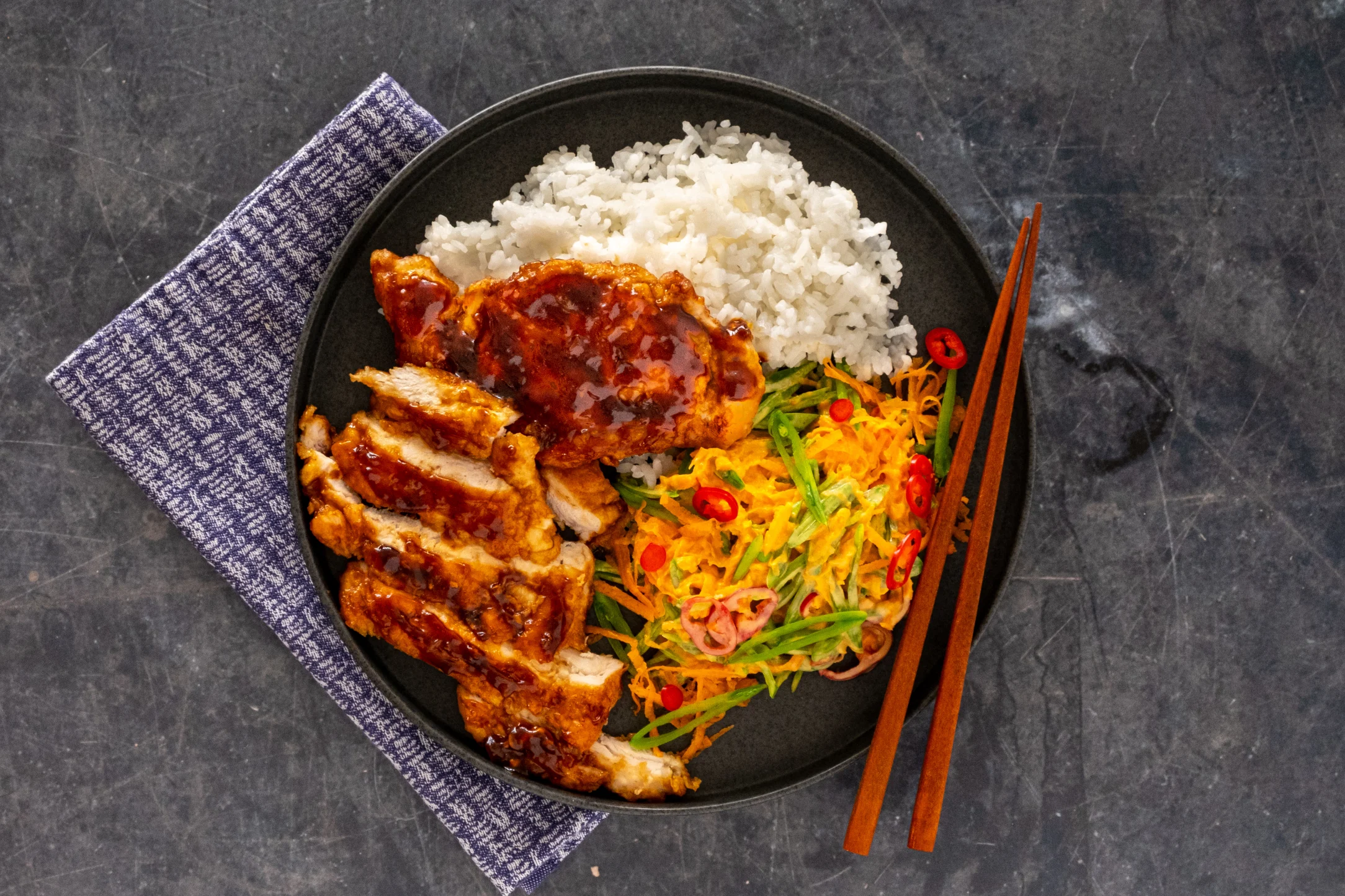 Soy Glazed Chicken with Asian Slaw and Sushi Rice