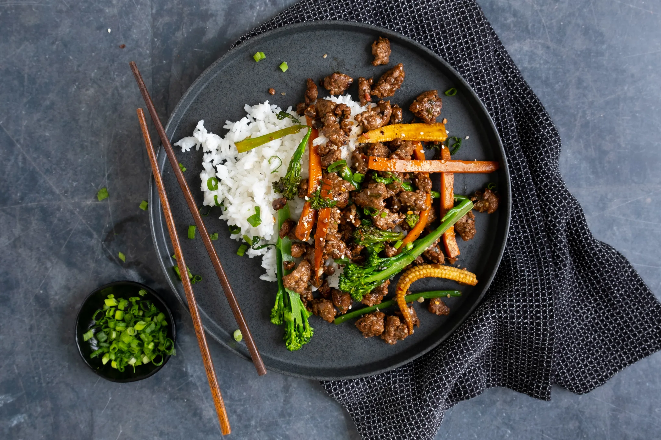 Korean Beef Bowl and Veggie Stir-fry with Jasmine Rice