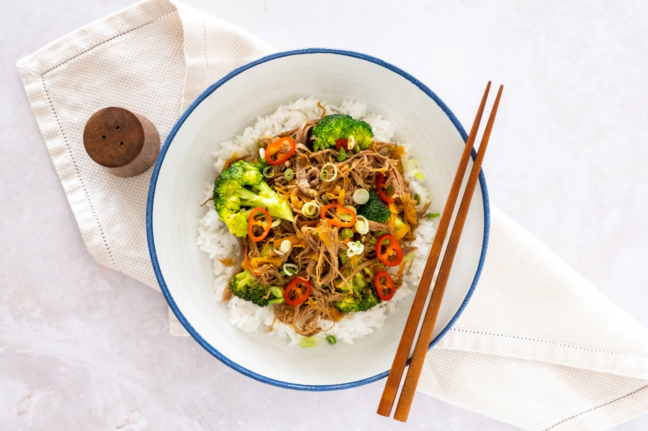 Pulled Beef and Broccoli Stir-fry with Jasmine Rice