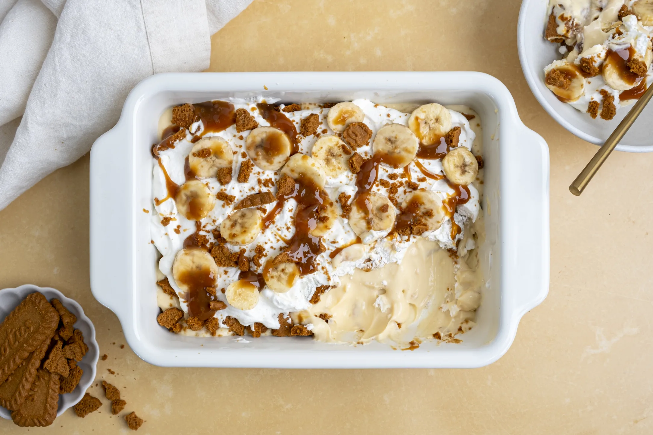 Banana Pudding with Lotus Biscuits and Caramel Drizzle