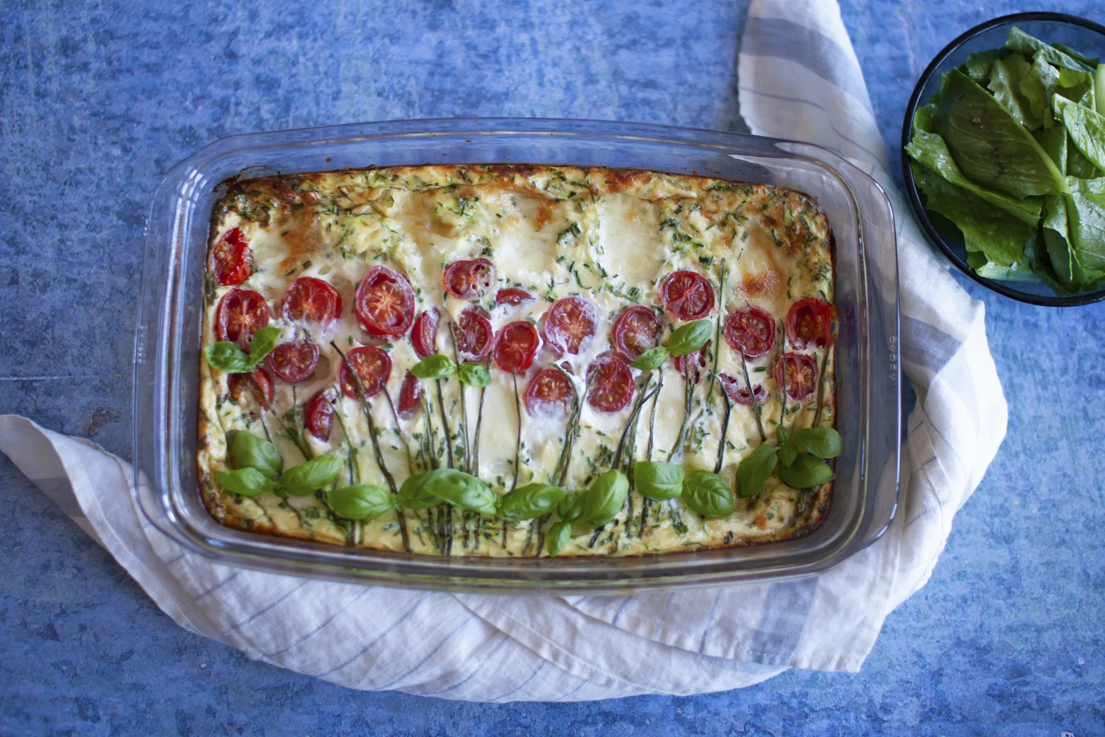 Mozzarella, Tomato and Zucchini Oven Omelette with Side Salad