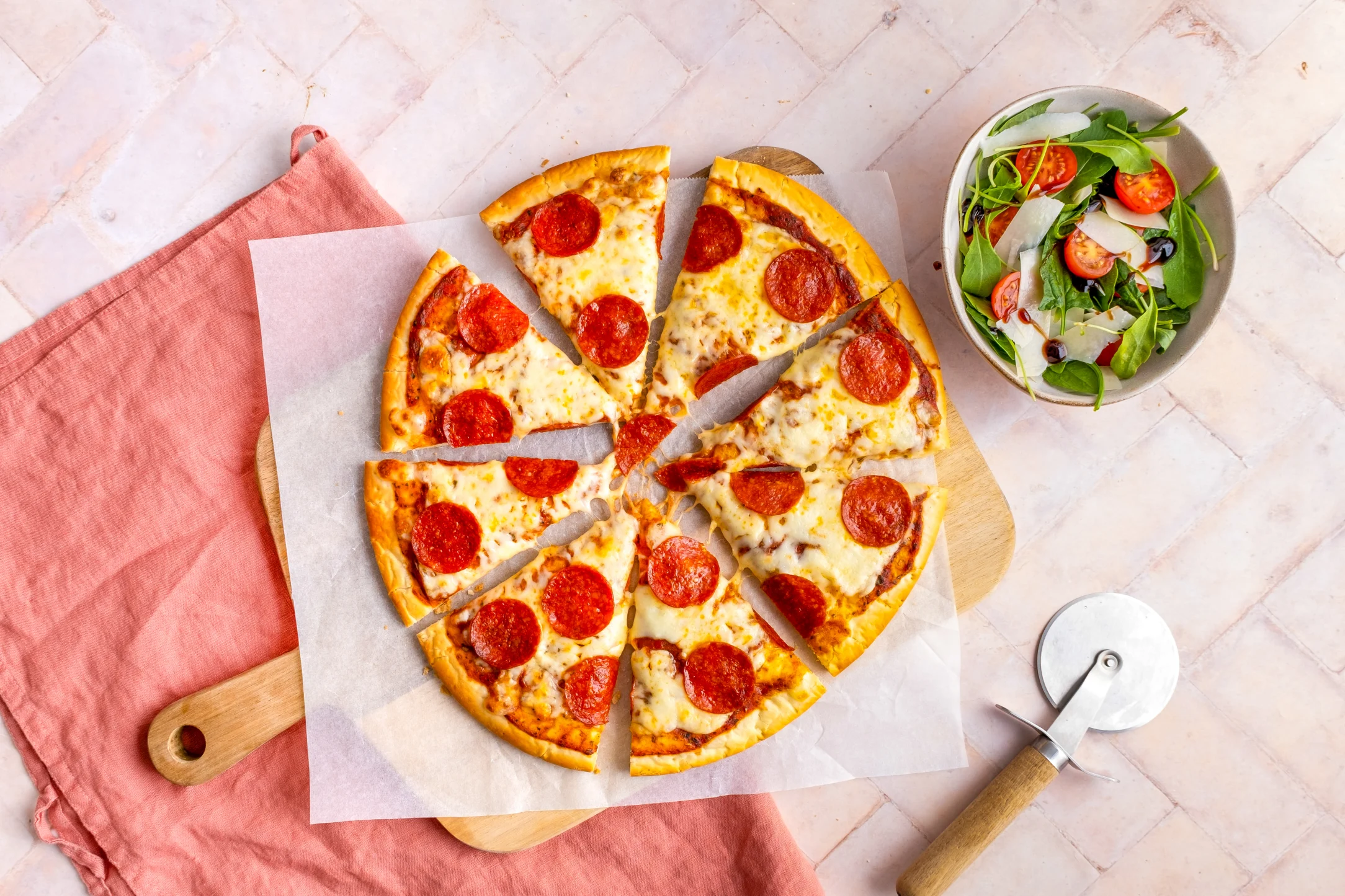 Express: Classic Pepperoni Pizza and Rocket Salad with Pre-prepped Ingredients